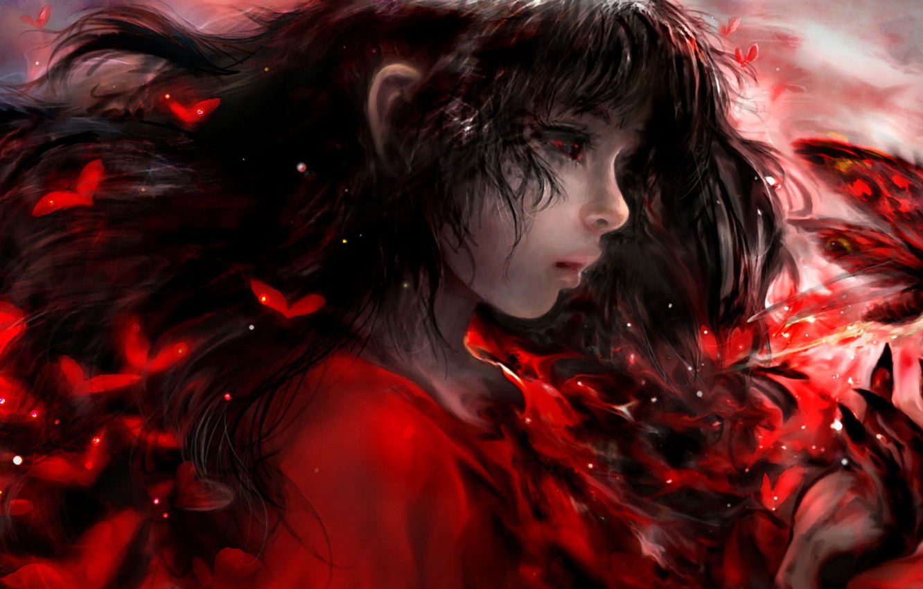 Wallpaper butterfly, blood, the demon, girl image for desktop, section прочее