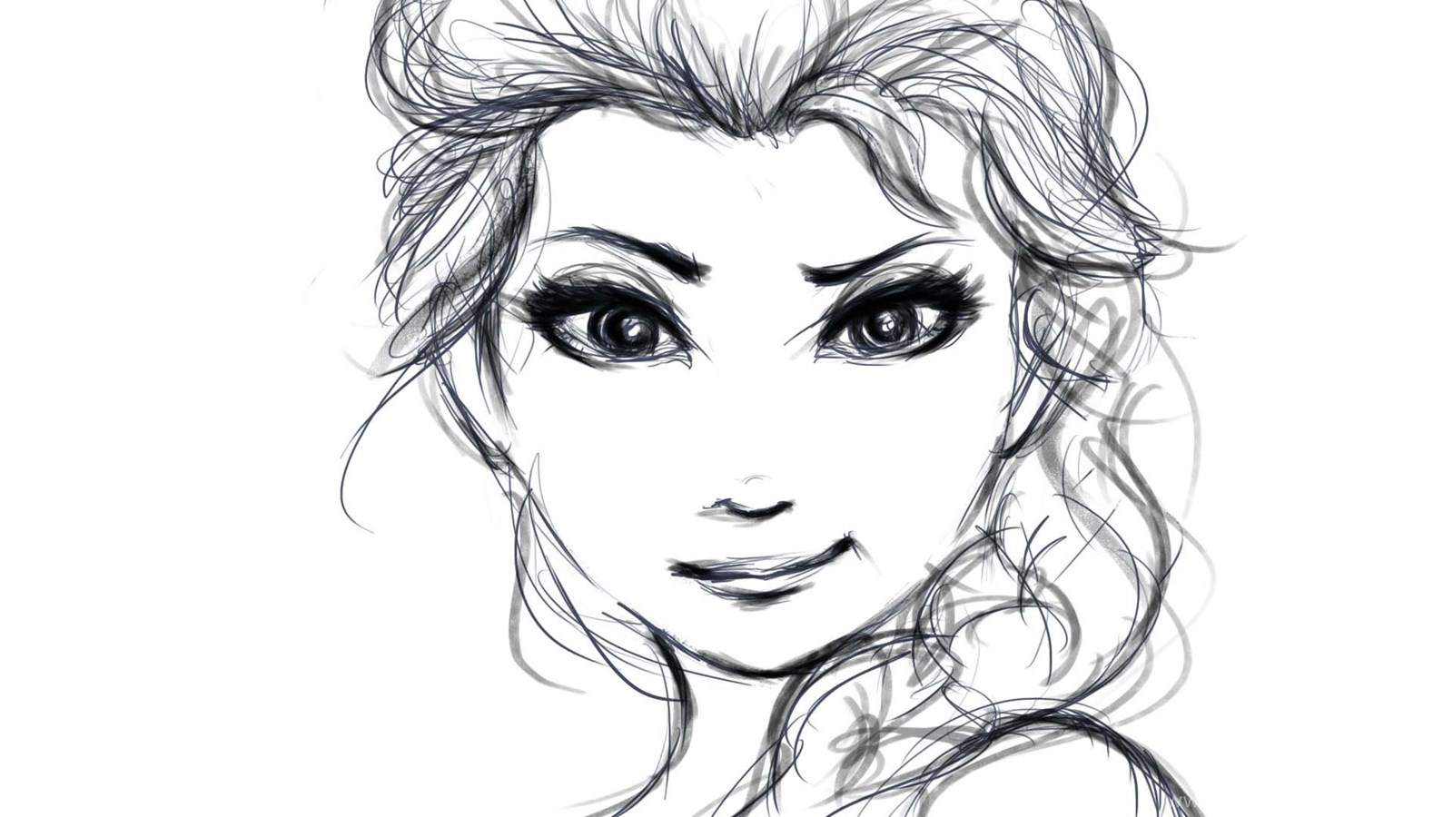 Elsa Wallpaper, Face, Pencil Sketches, Portrait, White Background HD Desktop Background