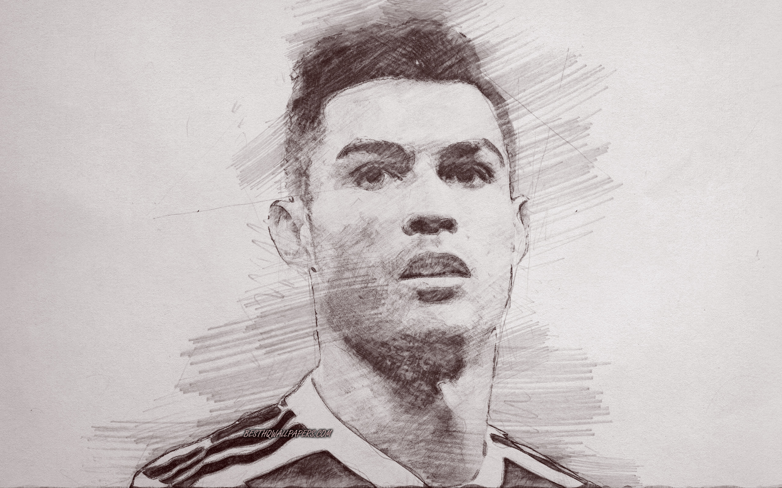Download wallpaper Cristiano Ronaldo, CR portrait, pencil drawing, painted portrait, Portuguese football player, Juventus FC, football star, football for desktop with resolution 2560x1600. High Quality HD picture wallpaper