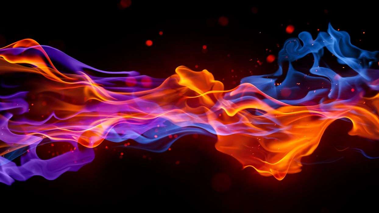 3D cg digital art fire flames colors bright rainbow art artistic motion smoke fog drops wallpaperx1080