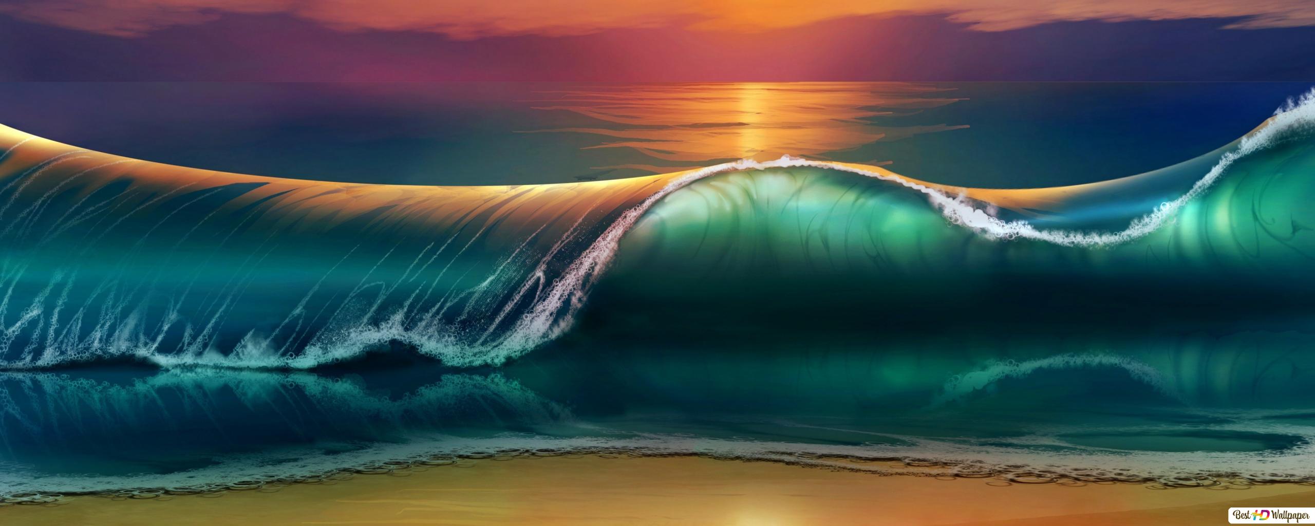 Waves and sunset HD wallpaper download