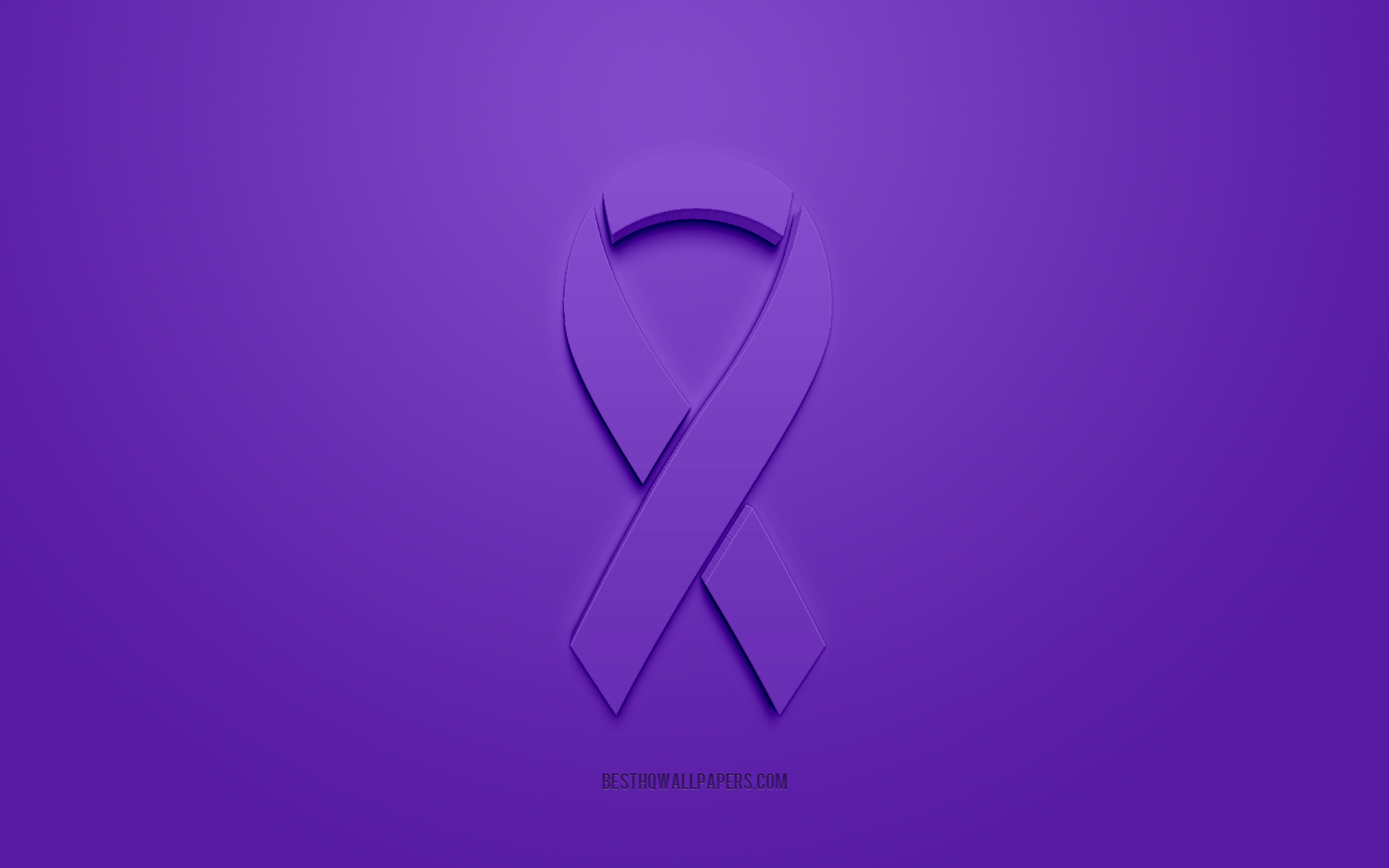 Download wallpaper Colon Cancer ribbon, creative 3D logo, purple 3D ribbon, Colon Cancer Awareness ribbon, Colon Cancer, purple background, Cancer ribbons, Awareness ribbons for desktop with resolution 2560x1600. High Quality HD picture