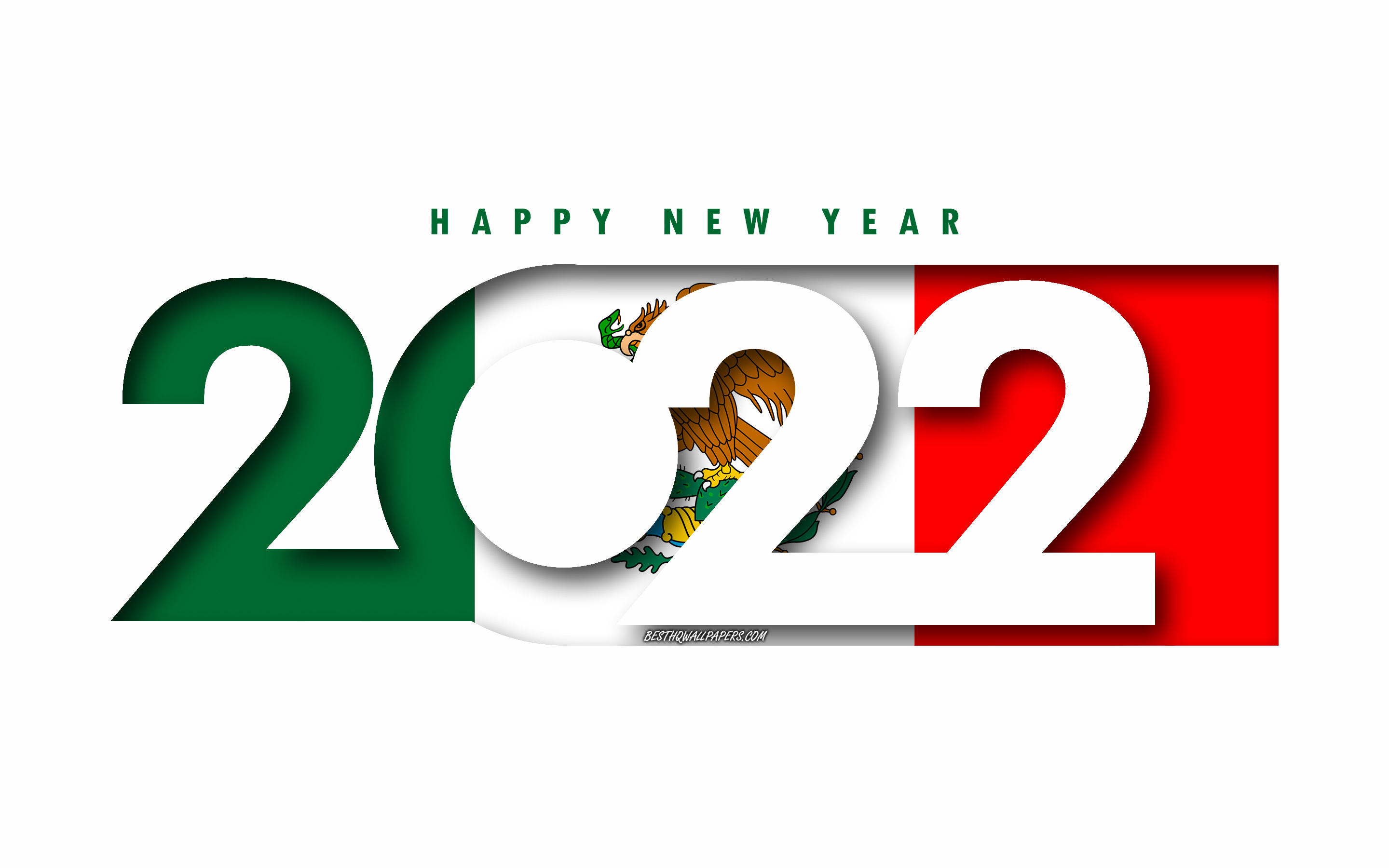 Download wallpaper Happy New Year 2022 Mexico, white background, Mexico 2022, Mexico 2022 New Year, 2022 concepts, Mexico, Flag of Mexico for desktop with resolution 2880x1800. High Quality HD picture wallpaper