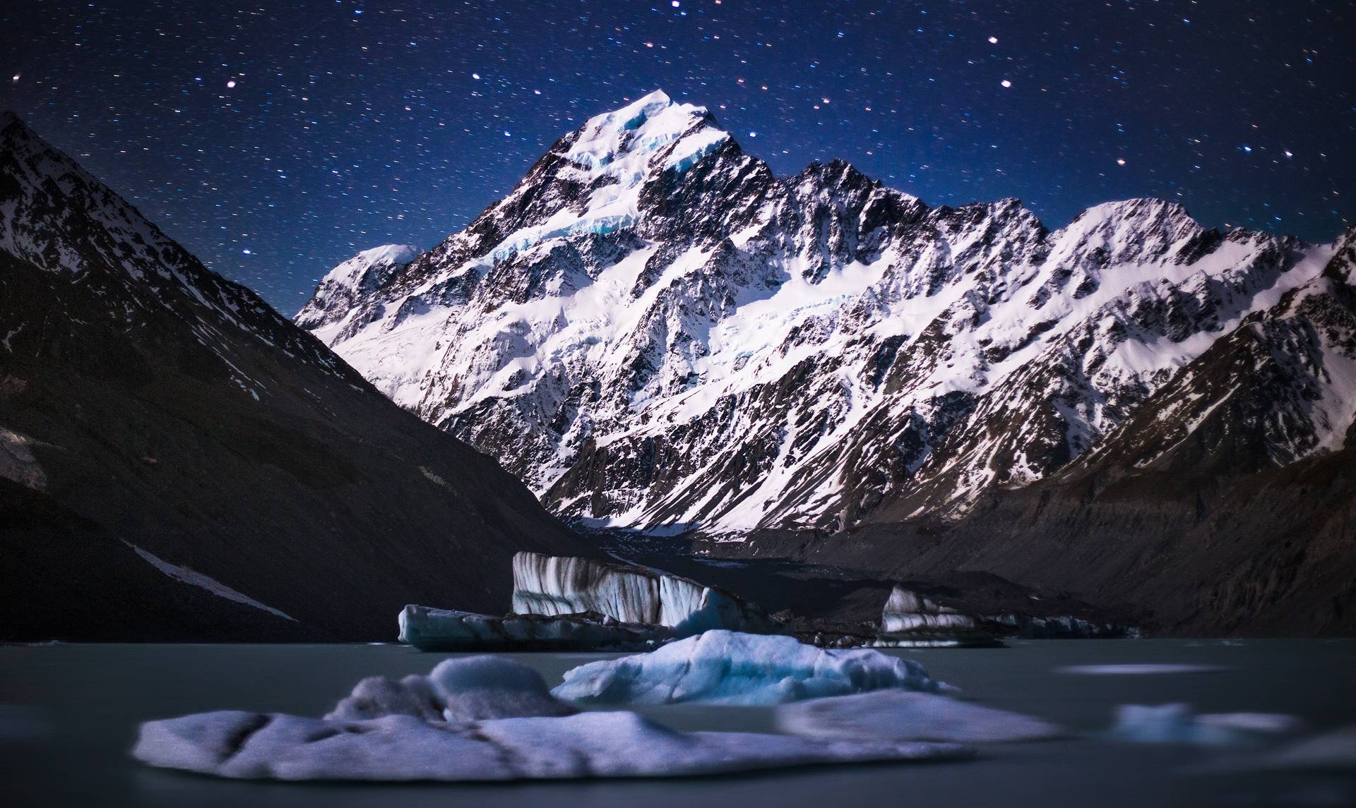 New Zealands Aoraki From Its Glacier Terminus Lake Late Winter HD wallpaper