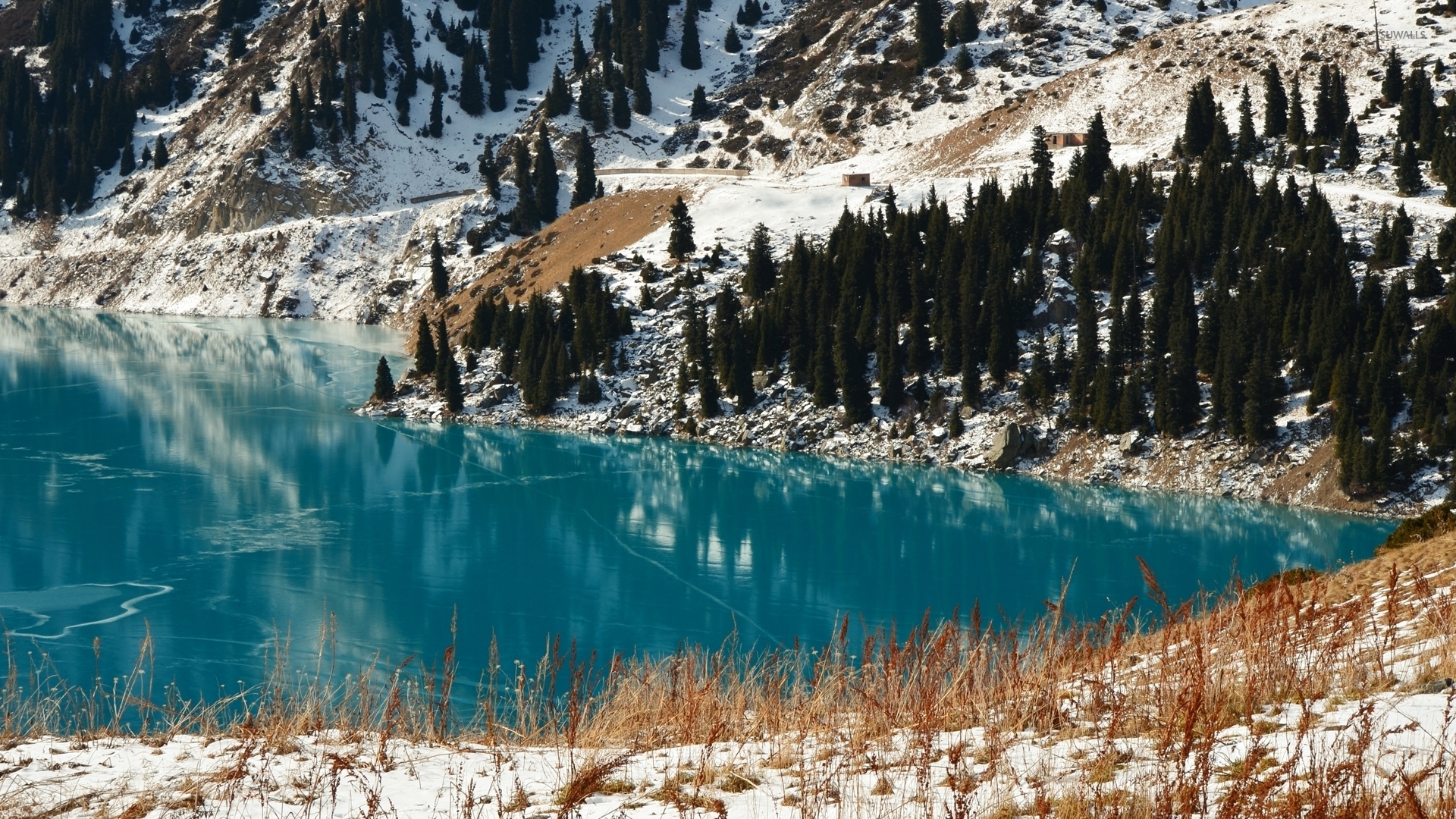 Late winter by the clear turquoise lake wallpaper wallpaper