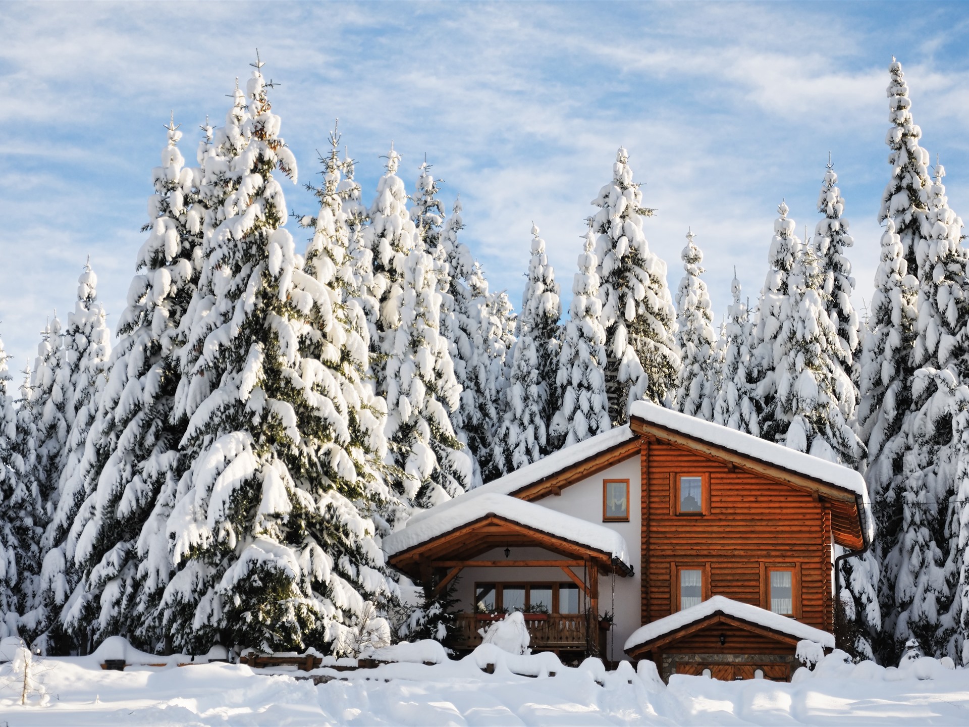Wallpaper Winter, wood house, thick snow, trees 3840x2160 UHD 4K Picture, Image