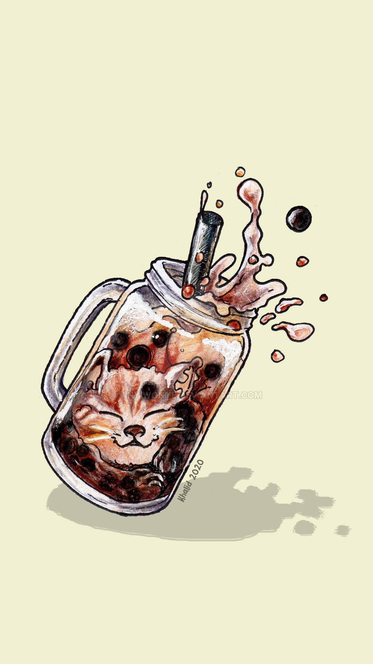 Cats Drinking Boba Wallpaper