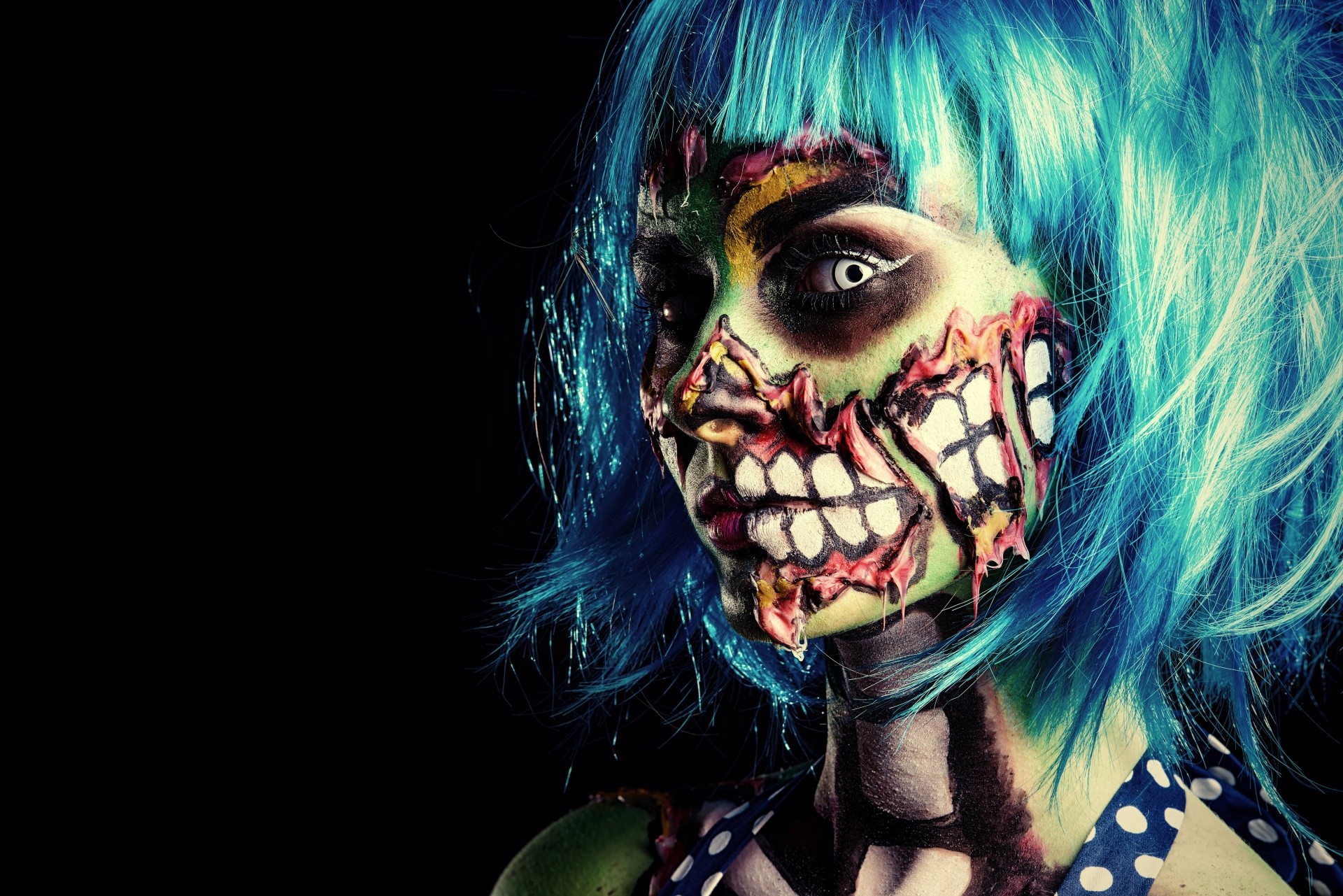 Face Women Zombies Model Makeup Cyan Hair Cyan Wallpaper:1920x1281