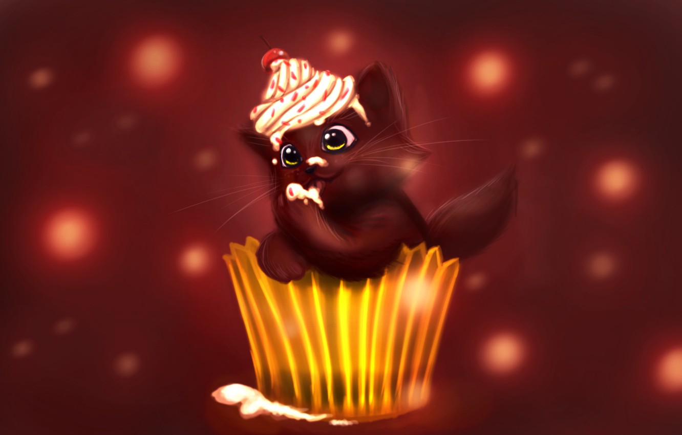 Wallpaper kitty, cute, cupcake image for desktop, section рендеринг