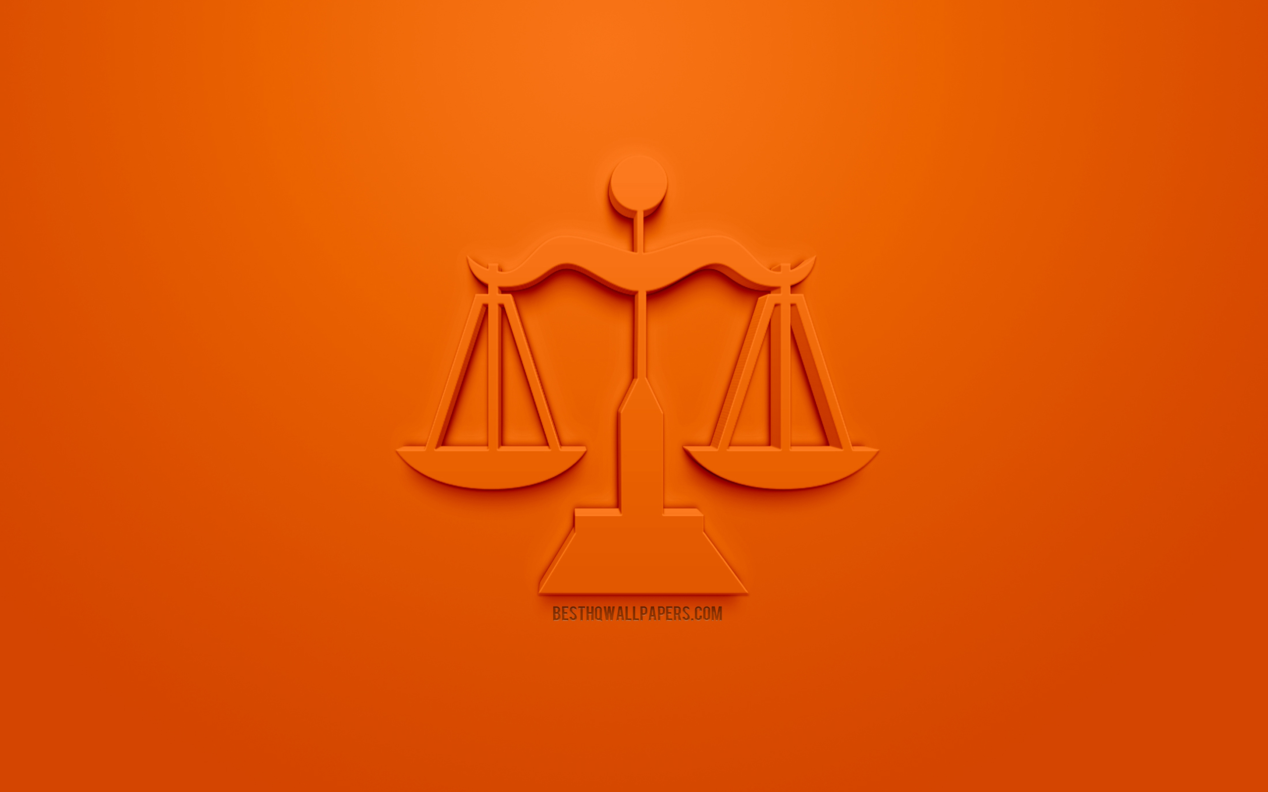 Download wallpaper Libra zodiac sign, 3D zodiac signs, astrology, Libra, 3D astrological sign, orange background, creative 3D art, Libra Horoscope for desktop with resolution 2560x1600. High Quality HD picture wallpaper