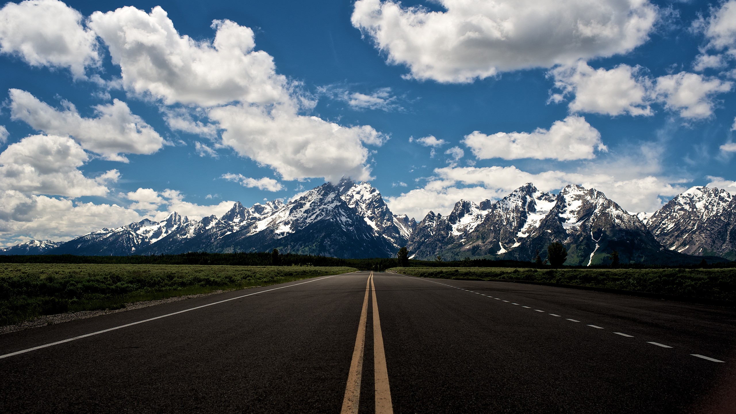 Mountains clouds landscapes horizon forest roads grand teton national park skyscapes snowy mountains wallpaperx1440