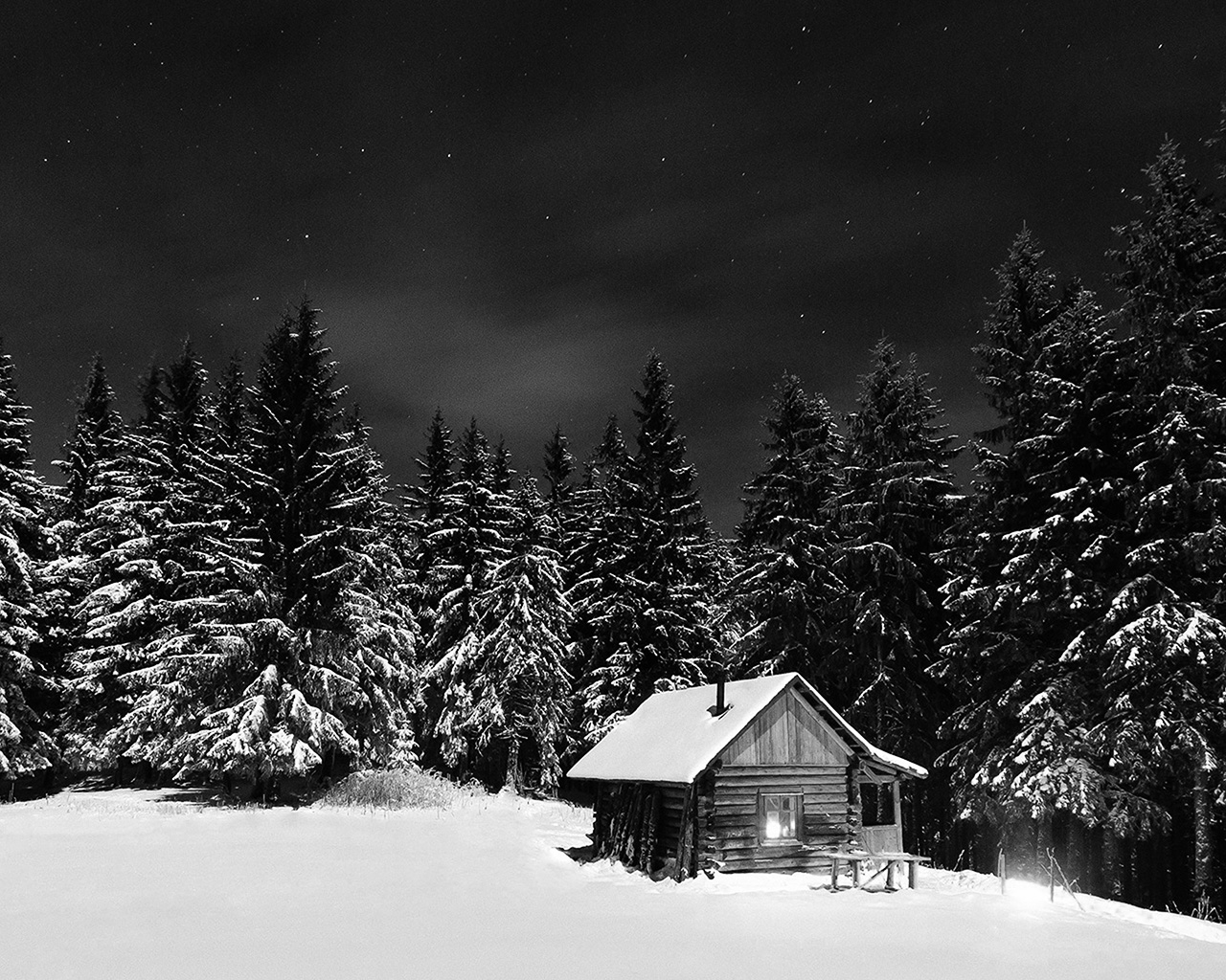wallpaper for desktop, laptop. winter house night sky christmas starry bw dark
