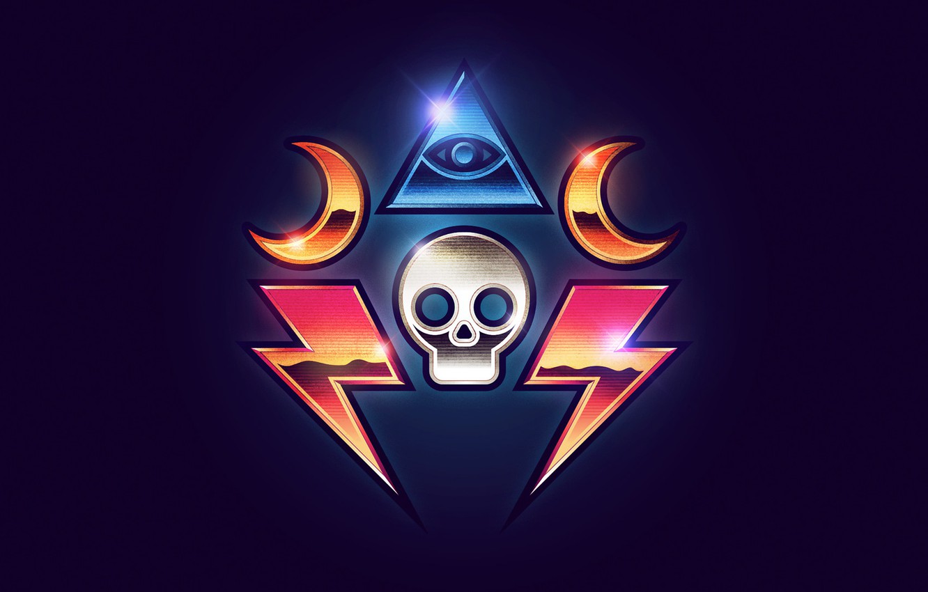 Wallpaper eyes, glare, zipper, skull, minimalism, a month, 80s, triangle, neon, 80s neon style, servicesee eye, Chrome Occult image for desktop, section стиль