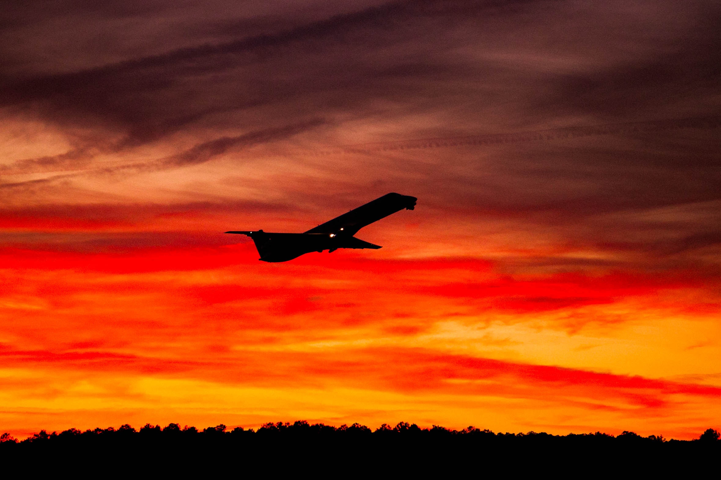 Download wallpaper 2359x1573 airplane, sunset, sky, flight HD background