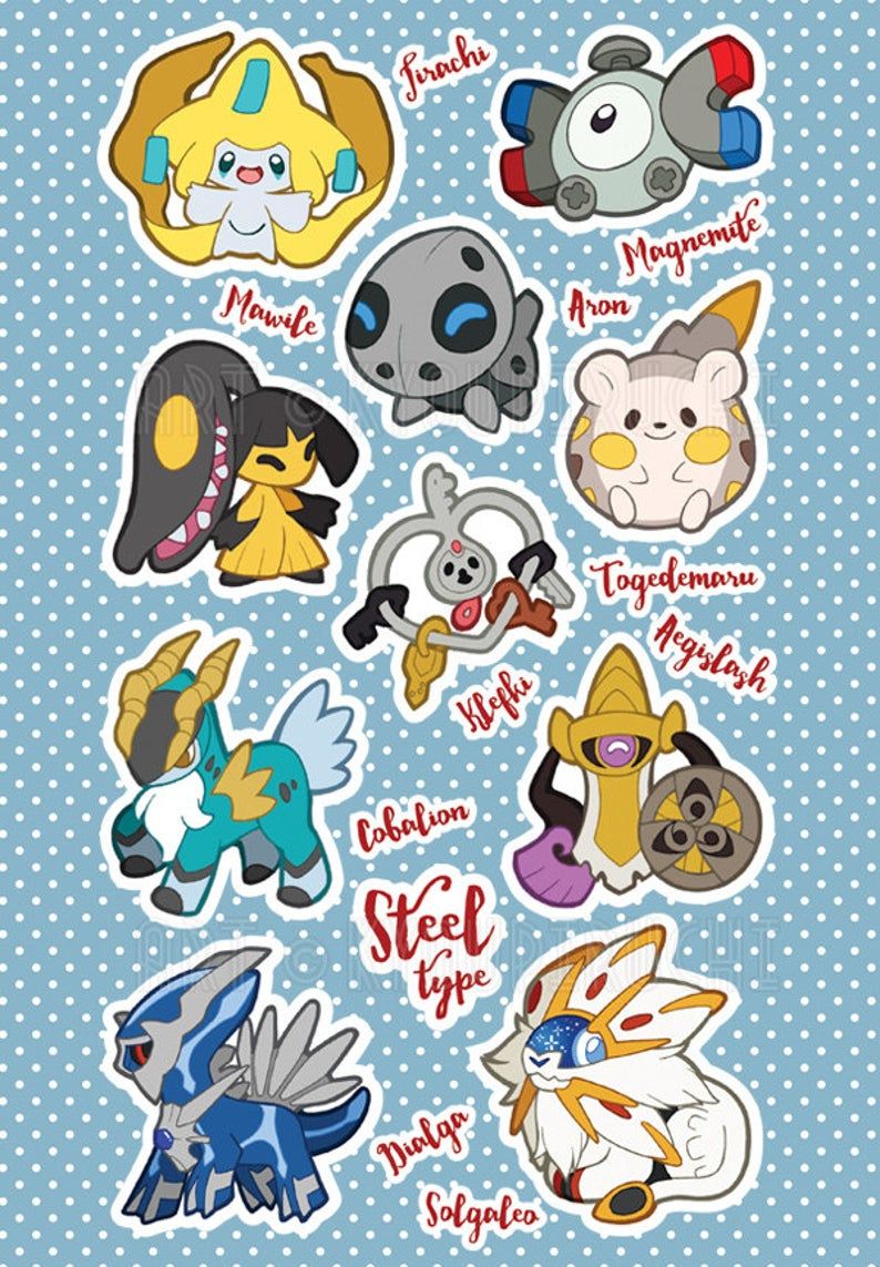 Steel Type Pokemon Sticker Sheet Pokemon Type Series. Etsy. Pokemon stickers, Pokemon, Type pokemon