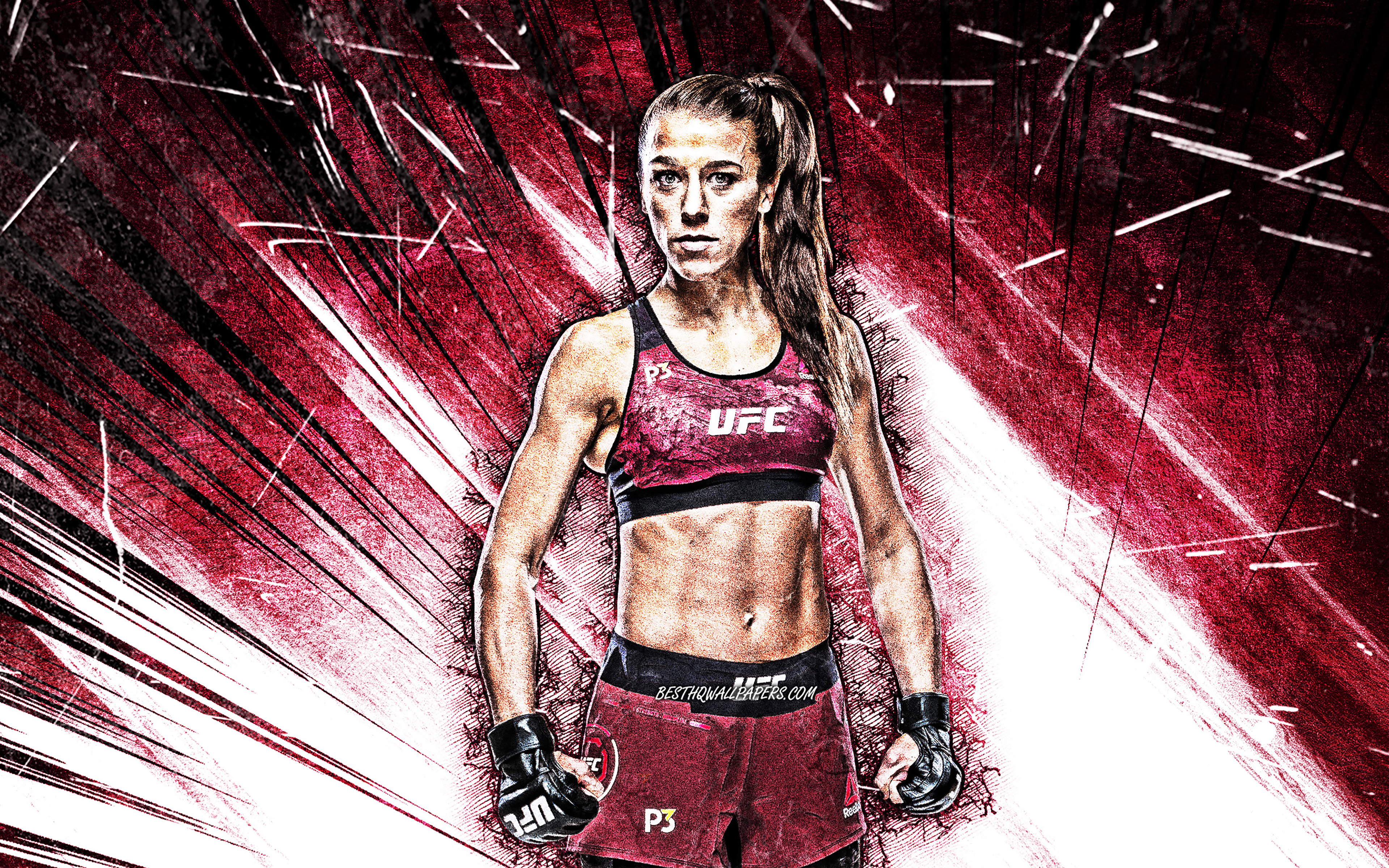 Download wallpaper 4k, Joanna Jedrzejczyk, grunge art, Polish fighters, MMA, UFC, female fighters, Mixed martial arts, purple abstract rays, Joanna Jedrzejczyk 4K, UFC fighters, MMA fighters for desktop with resolution 3840x2400. High