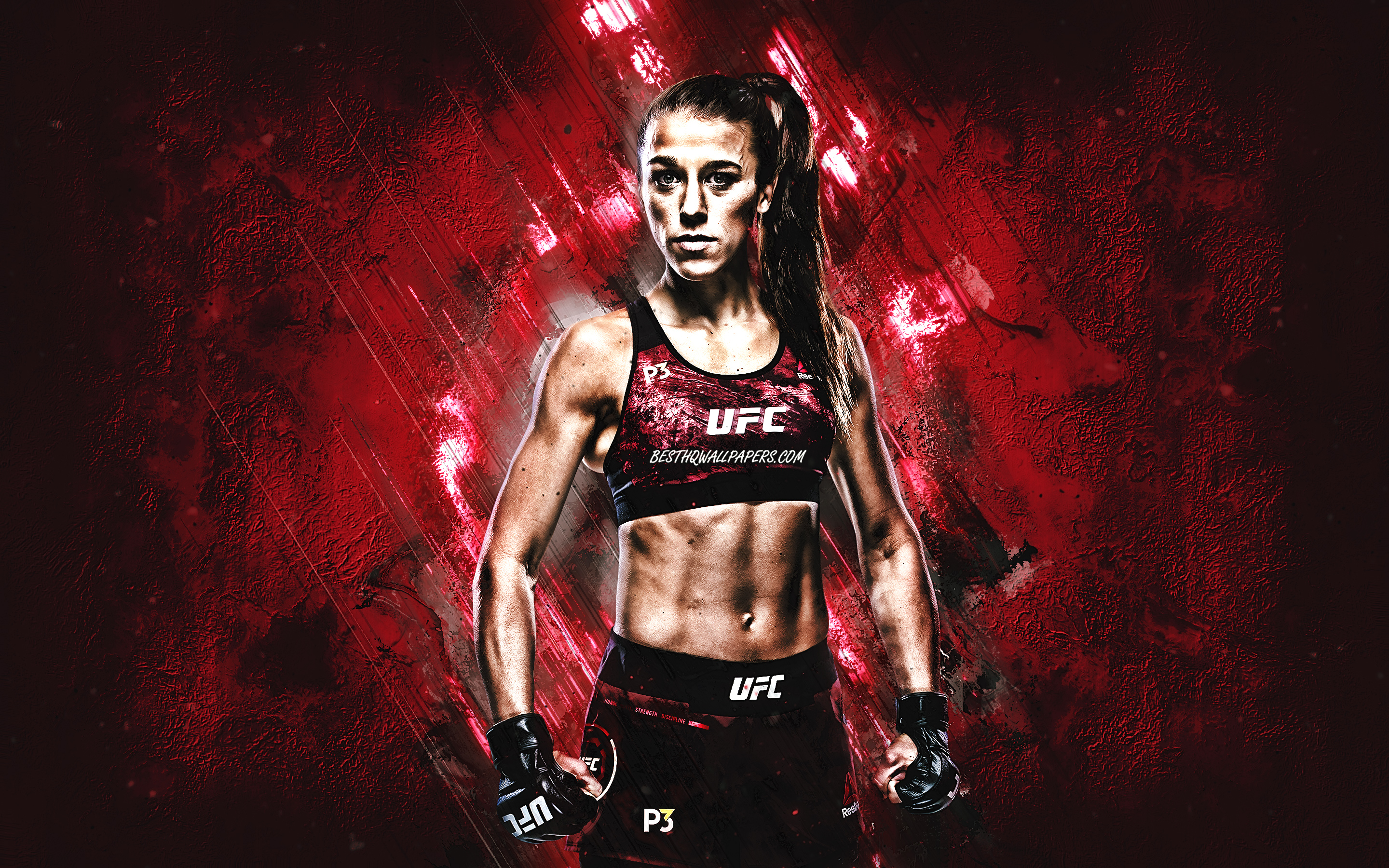 Download wallpaper Joanna Jedrzejczyk, UFC, MMA, Polish fighter, portrait, burgundy stone background, Ultimate Fighting Championship for desktop with resolution 2880x1800. High Quality HD picture wallpaper