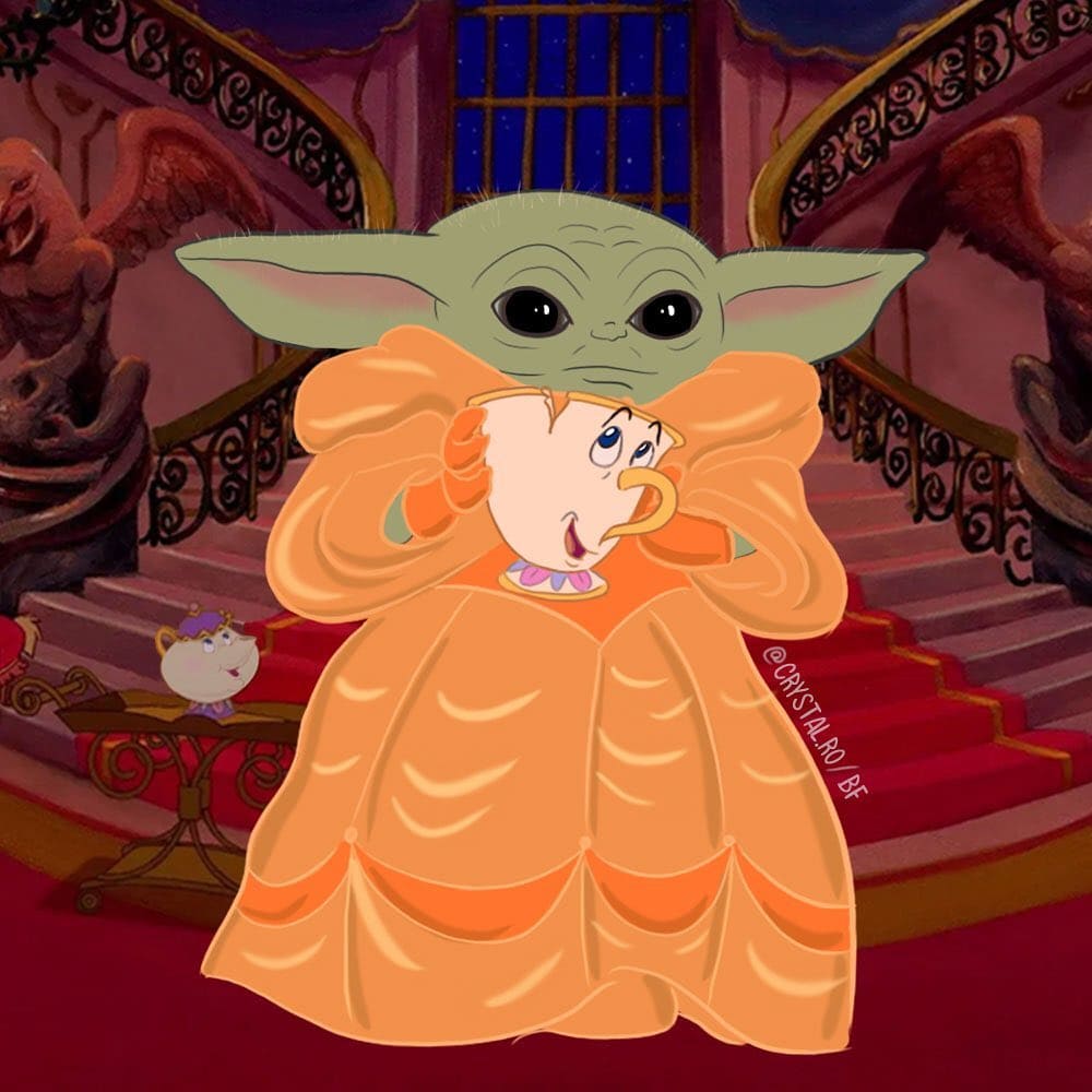 Baby Yoda as Disney Princess funny image