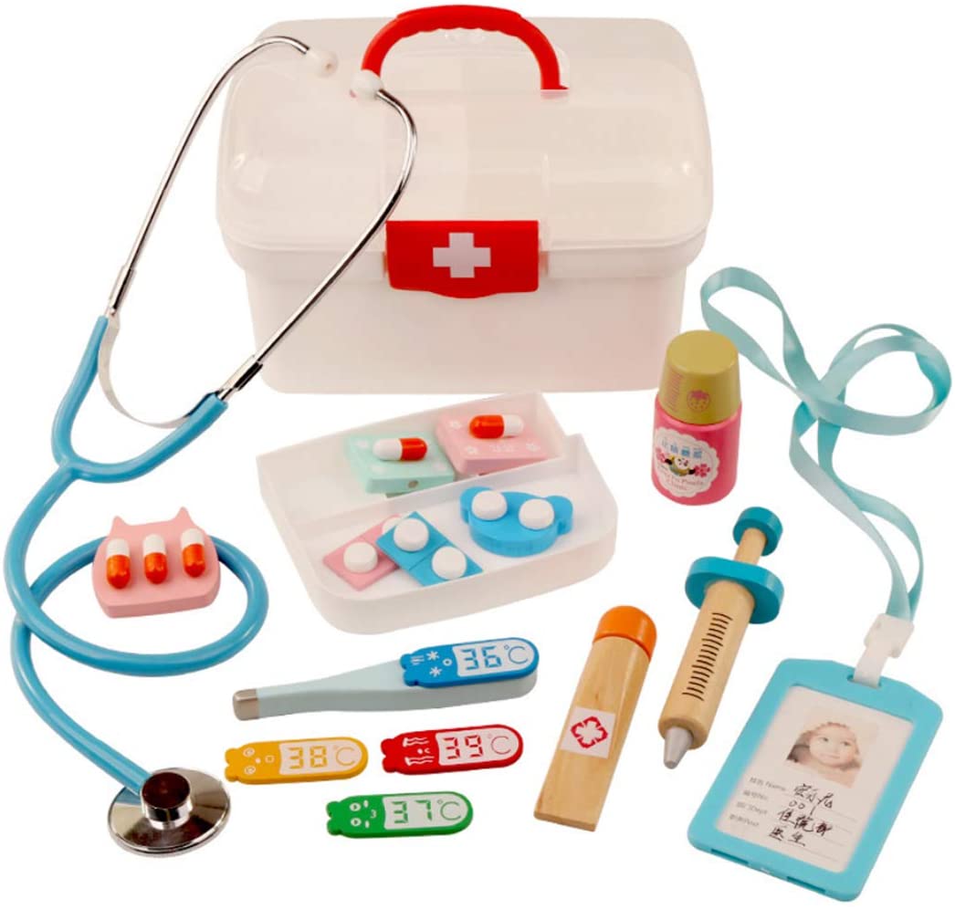 Fcoson Doctor Kit for Kids, 16Pcs Wooden Toy Medical Kit for Kids, Toys & Games