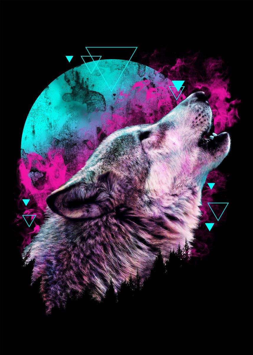 The Rebirth' Poster by Lou Patrick Mackay. Displate. Wolf wallpaper, Abstract wolf, Wolf background