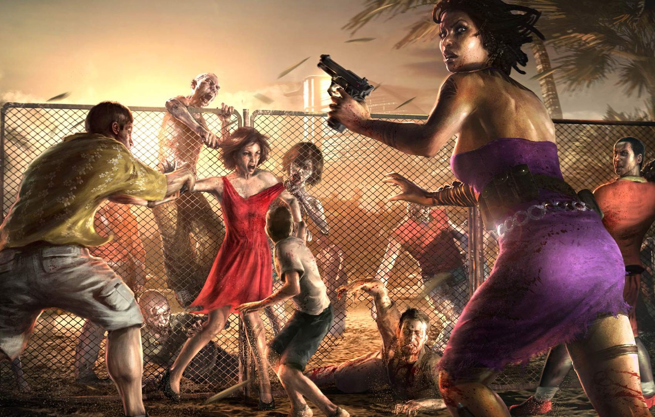 Wallpaper girl, zombie, gun, blood, pistol, game, dress, weapon, island, tatoo, Dead Island, Dead Island: Riptide, Dead Island Riptide, family image for desktop, section игры