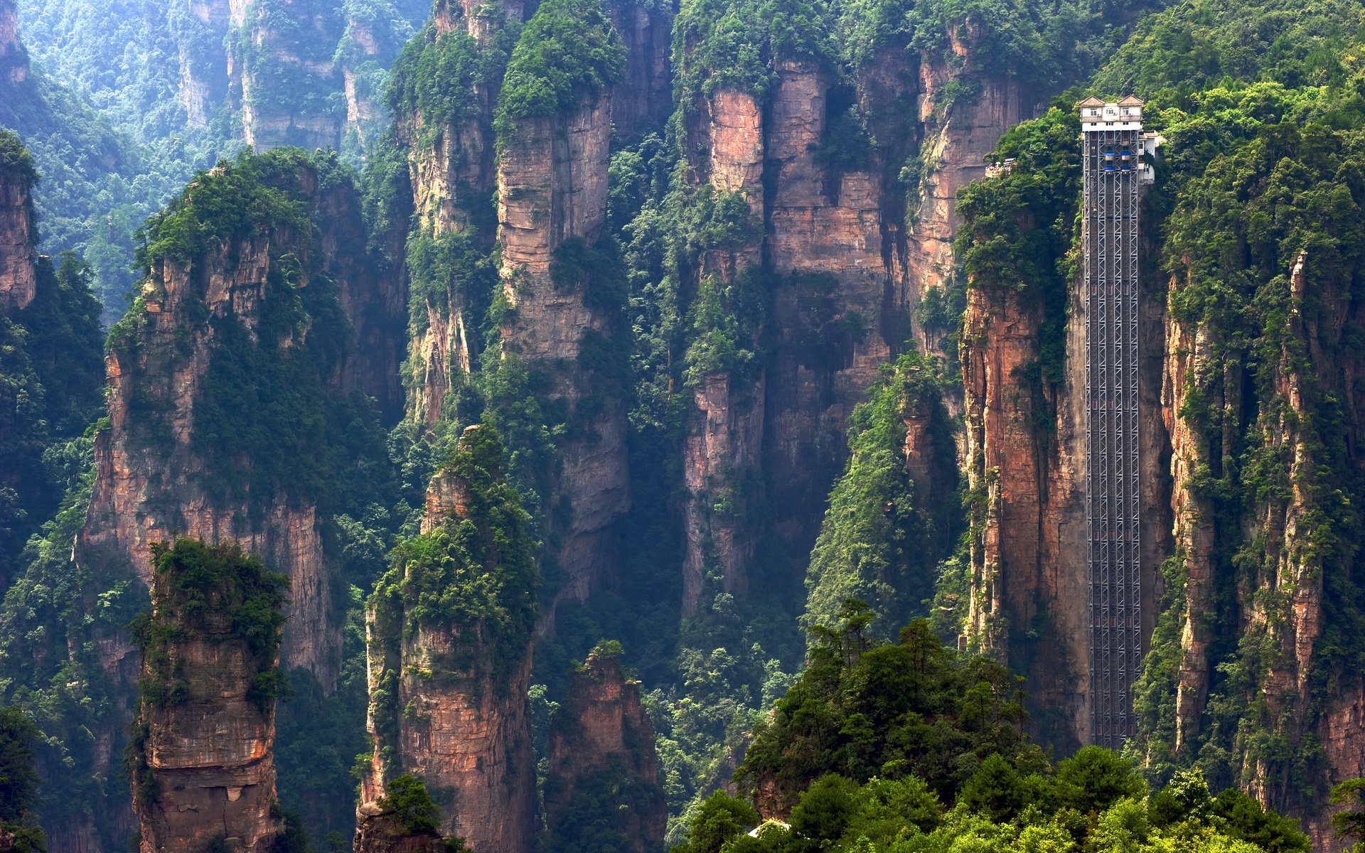 Wallpaper Zhangjiajie nature landscape, China, cliffs, mountains, sightseeing elevator 1920x1200 HD Picture, Image