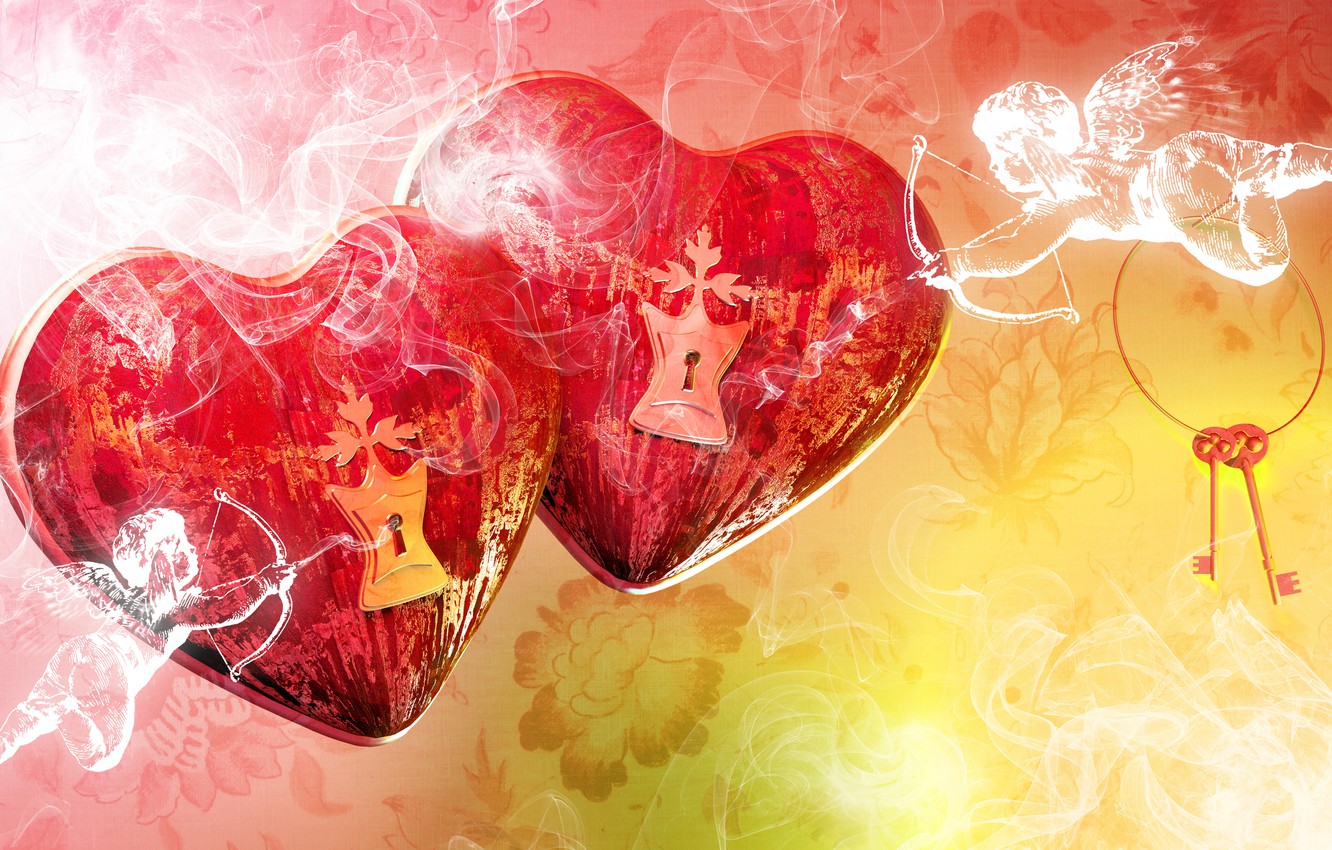 Wallpaper love, romance, rose, hearts, red, love, grunge, hearts, grunge, valentine's day, Cupid, roses, romance, cupid, Keys, the day of St. image for desktop, section праздники
