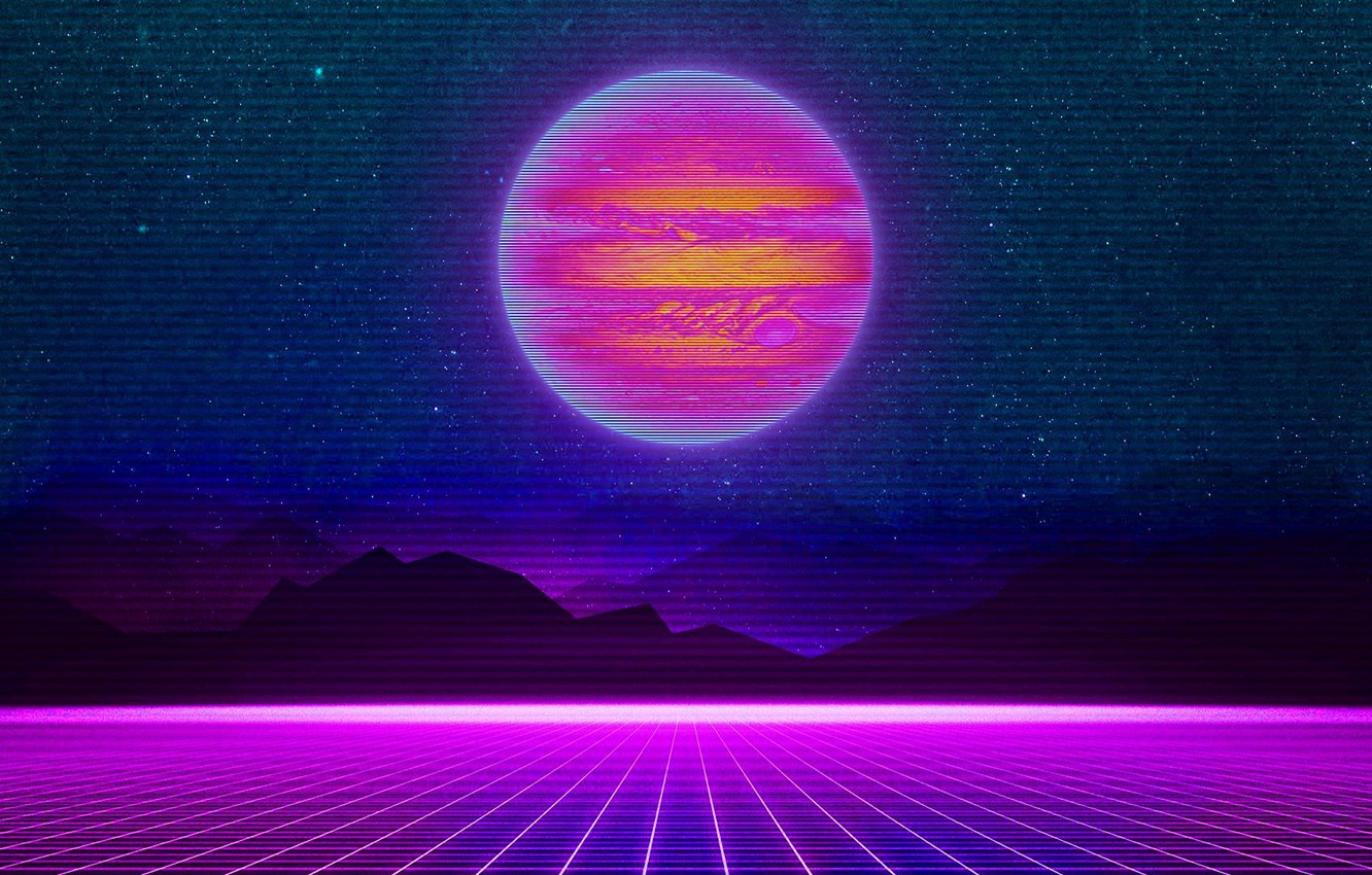 Wallpaper Mountains, Music, Stars, Neon, Planet, Space, Background, Jupiter, Electronic, Synthpop, Darkwave, Synth, Retrowave, Synth Pop, Sinti, Synthwave Image For Desktop, Section рендеринг