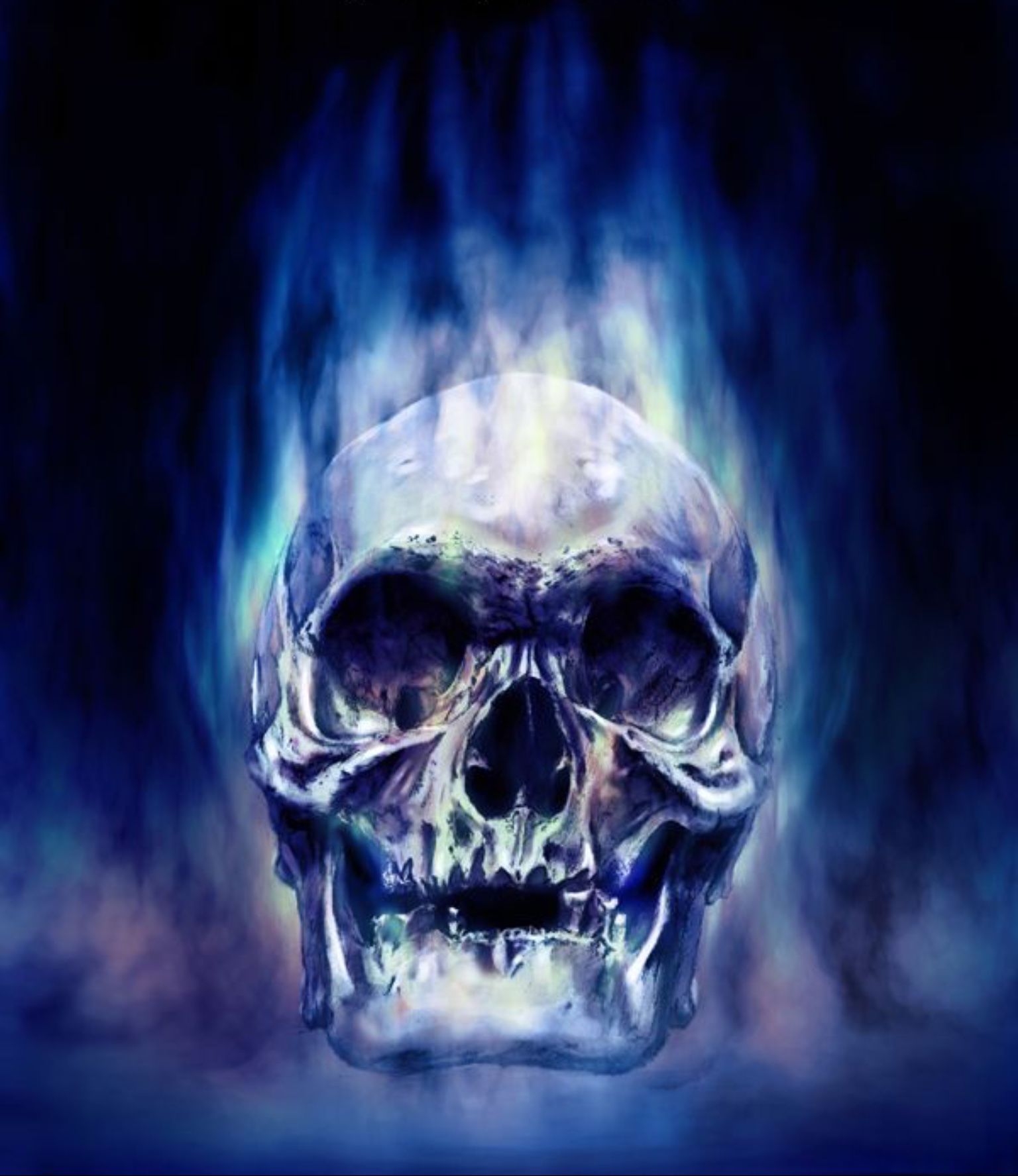 Blue Flaming Skull