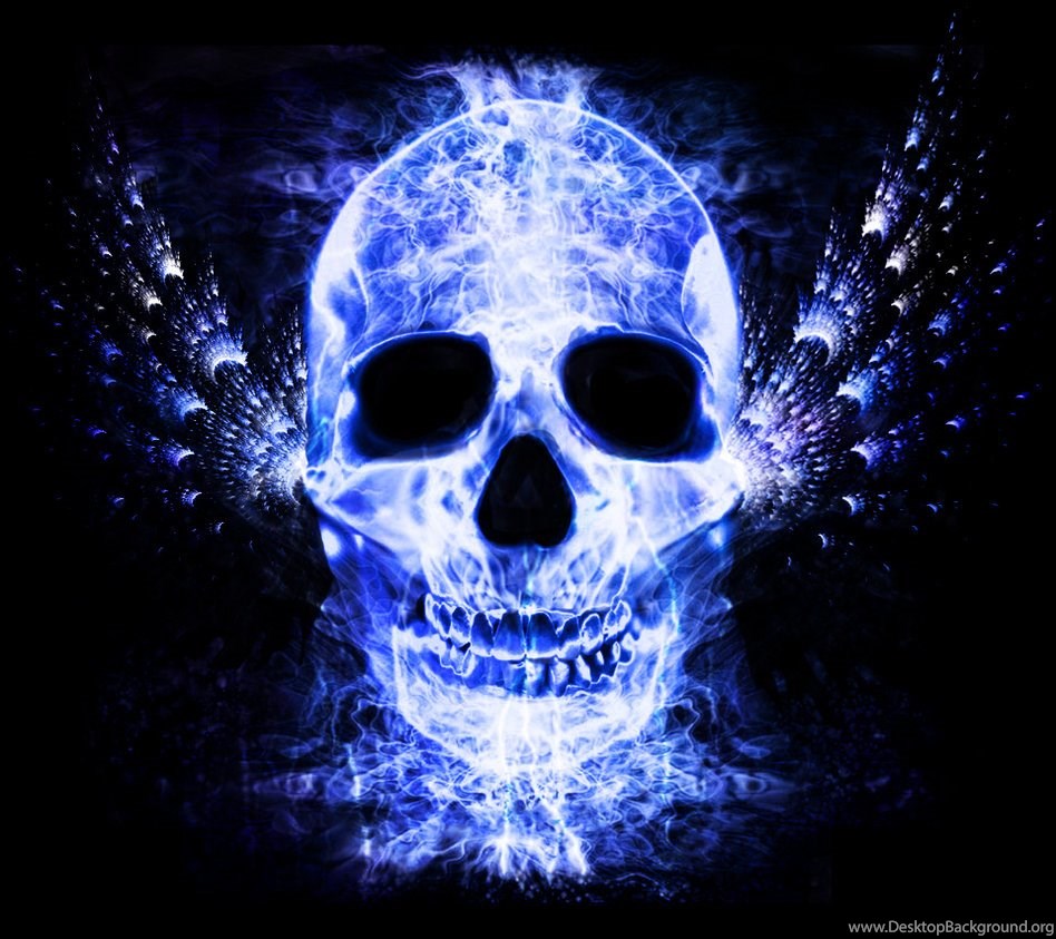 Jestingstock.com Blue Flames Skull Wallpaper Desktop Background