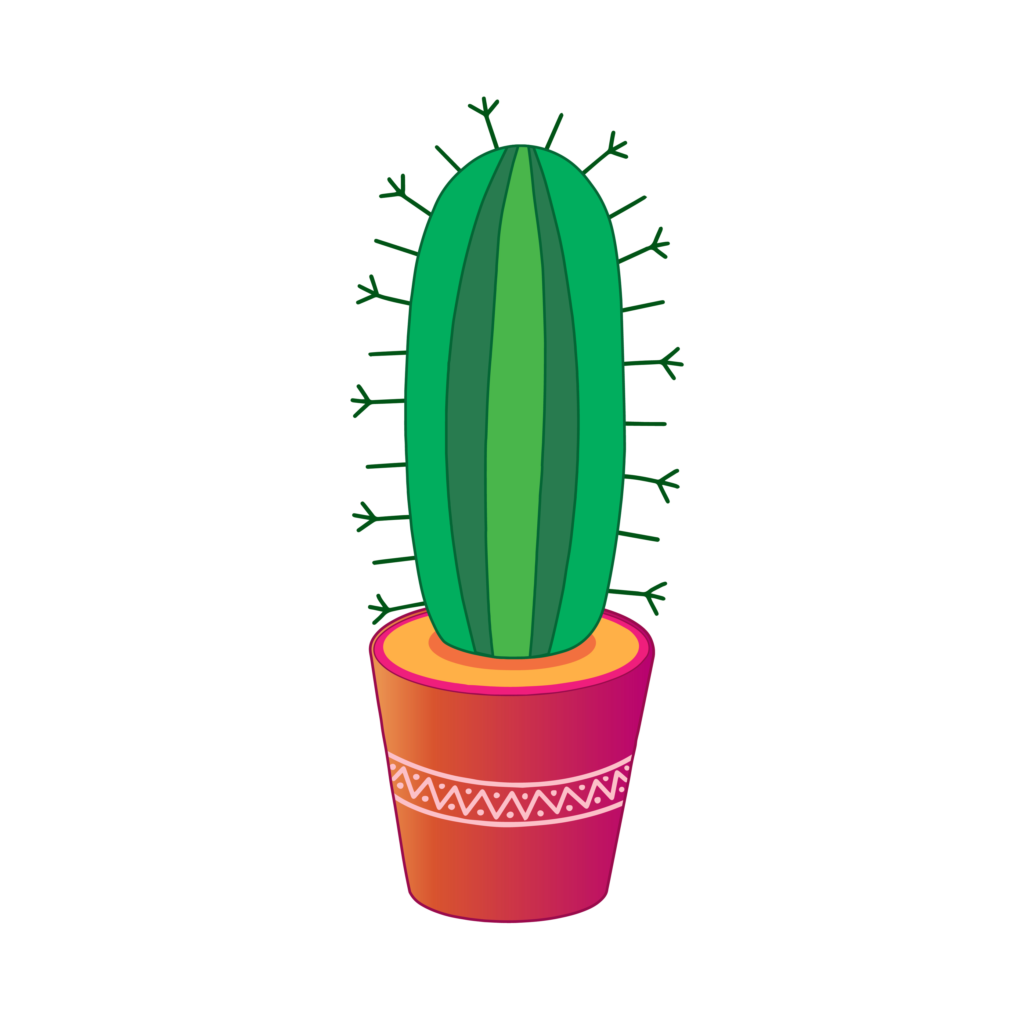 Cactus. Home cactus in pot. Illustration for printing, background, wallpaper, covers, packaging, greeting cards, posters, stickers, textile and seasonal design. Isolated on white background