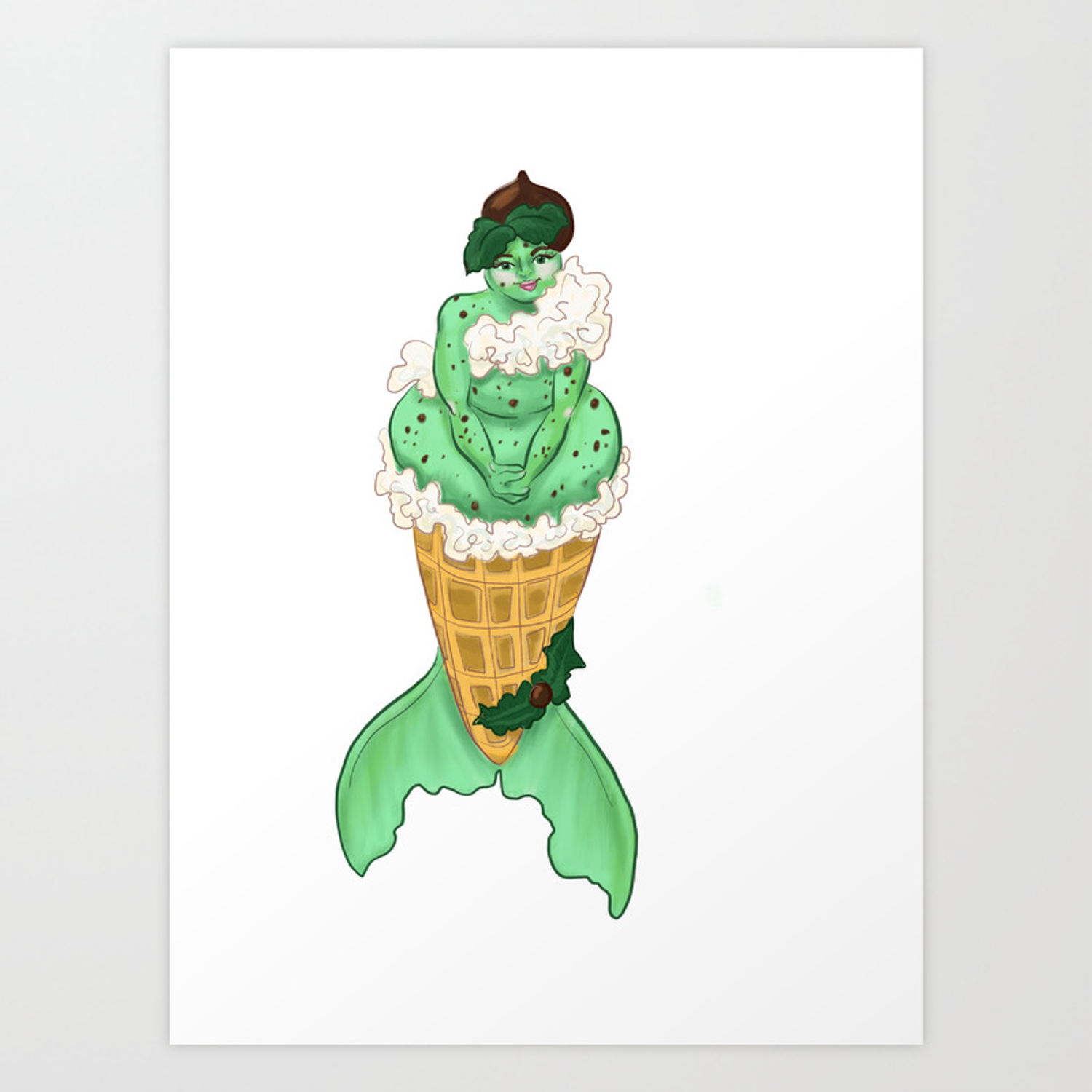 Ice Cream Mermaids: Mint Chocolate Chip Art Print