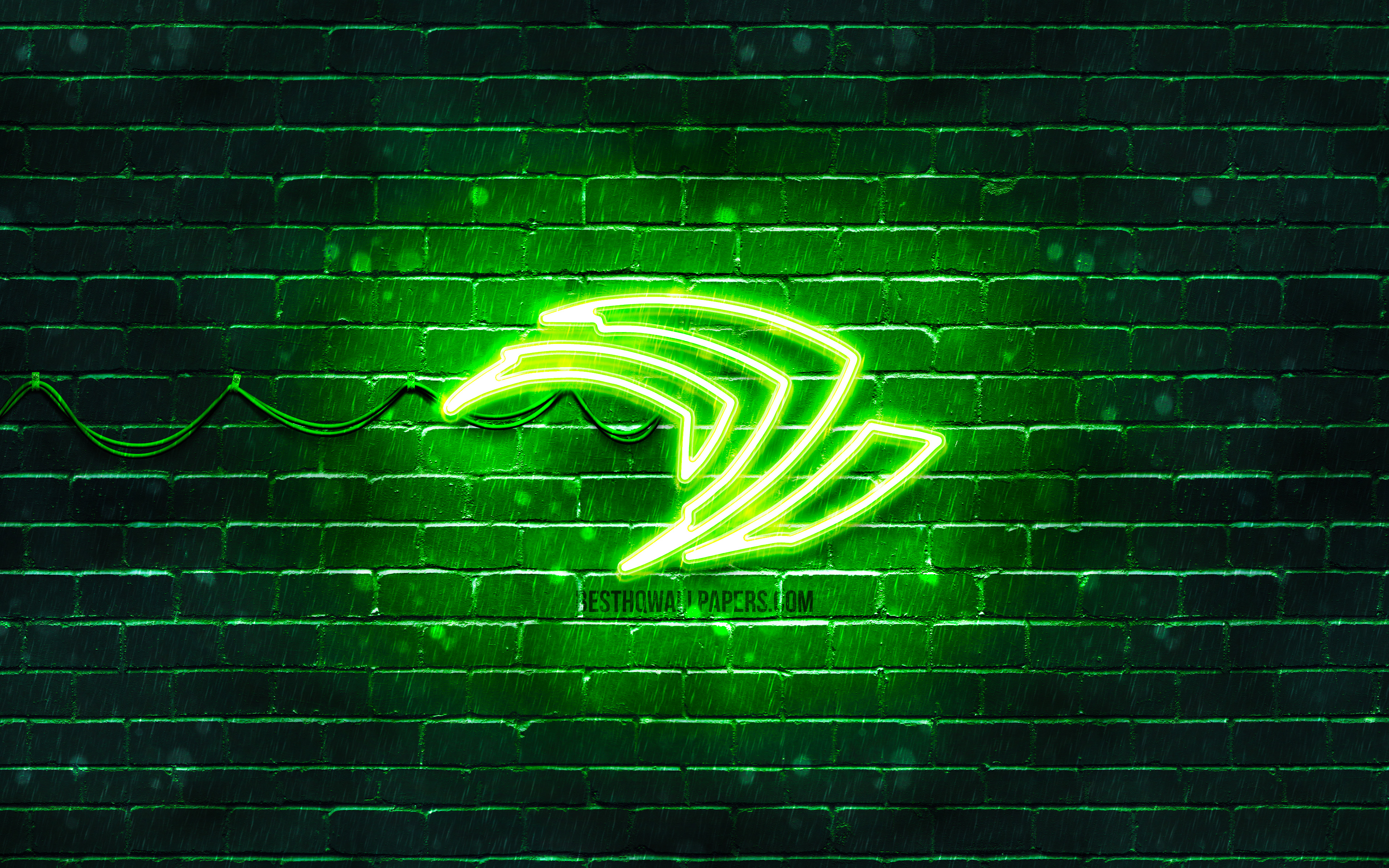 Nvidia Green Logo, 4k, Green Brickwall, Nvidia Logo, HD Wallpaper