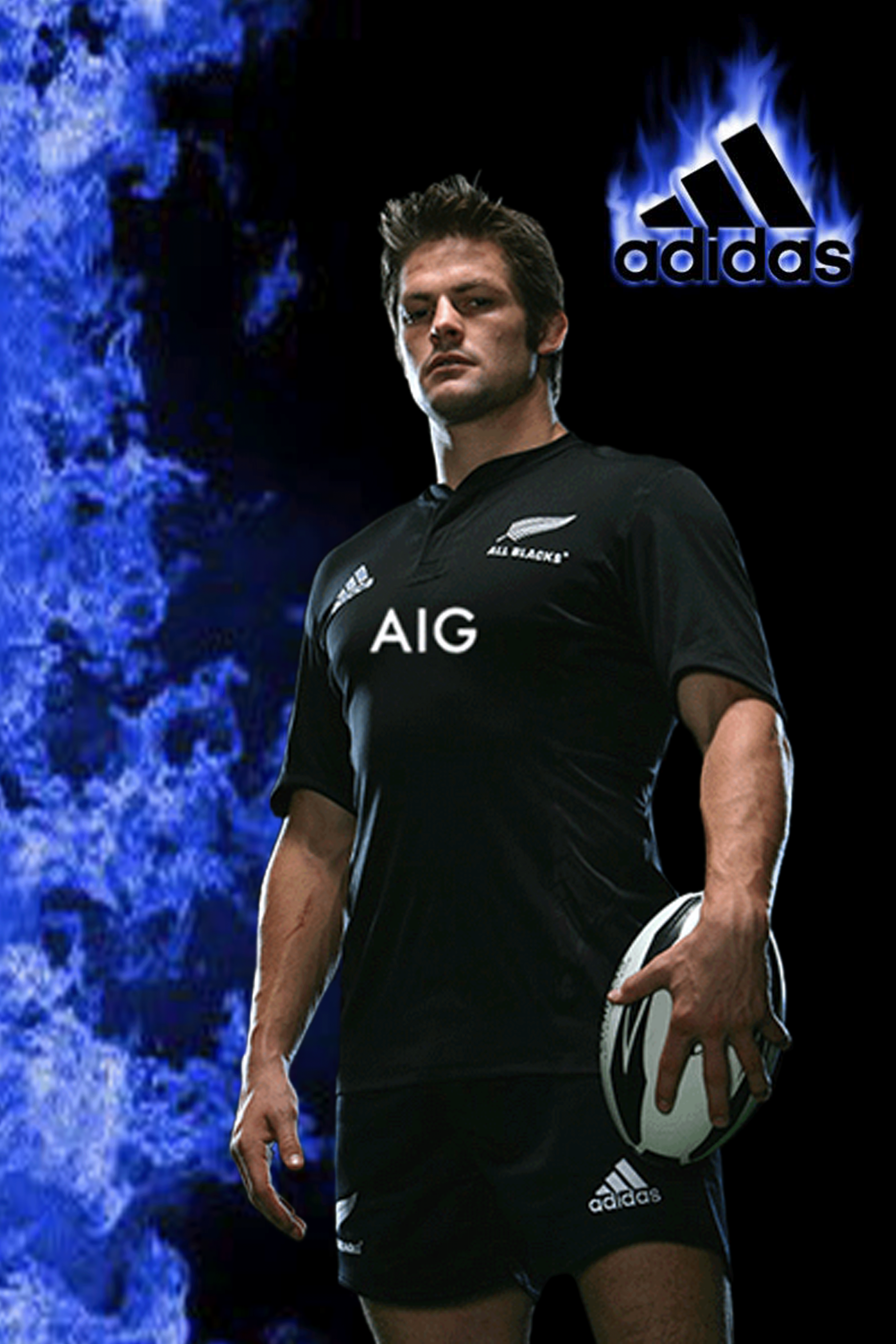 All Blacks rugby McCaw - “Adidas Blue Flame” poster created by Gordon Tunstall using Adobe Photohop. Deportes, Rugby, Atleta