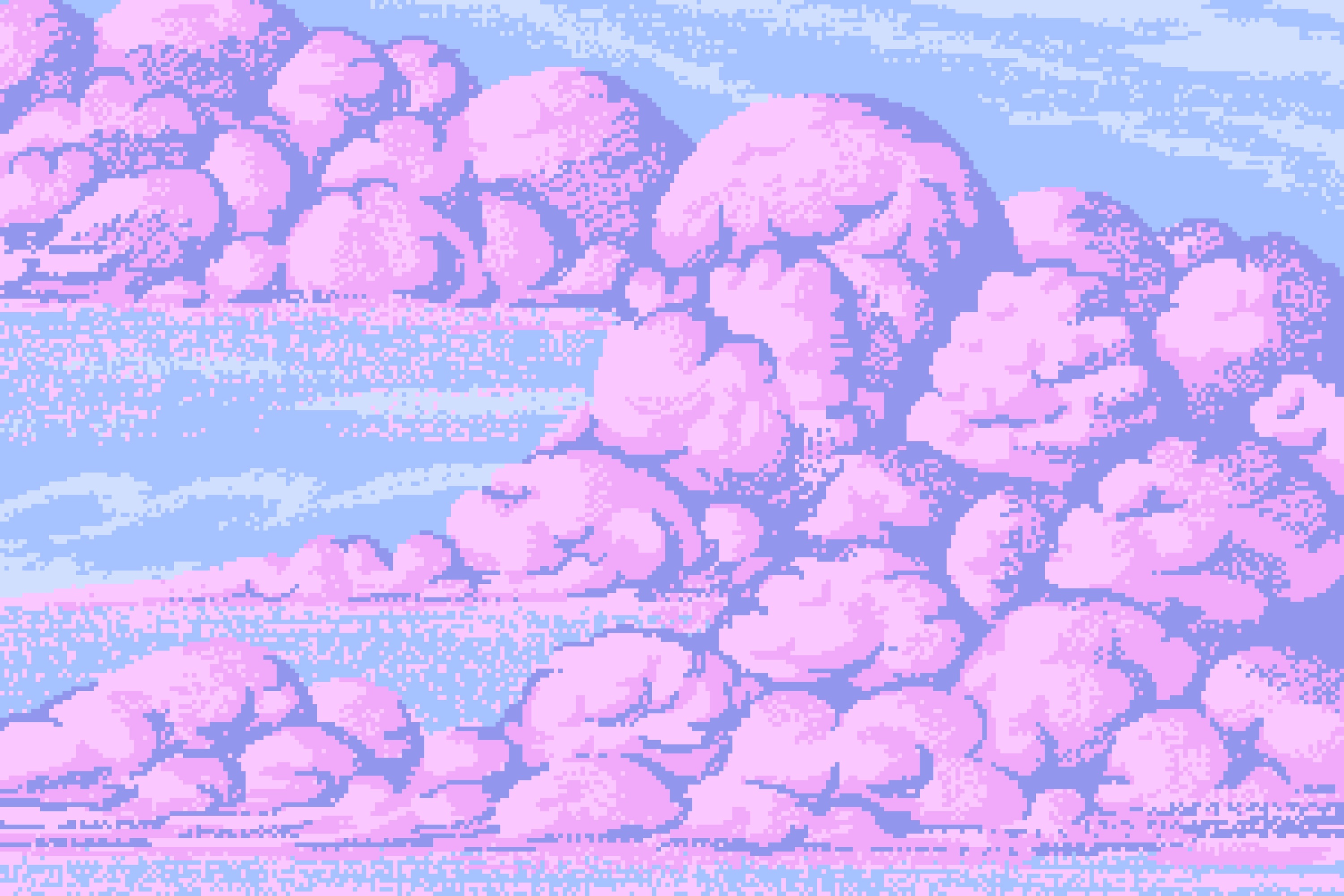 Pixel Art Sky Clouds Digital Art Artwork Pink Pixels Wallpaper:3000x2000