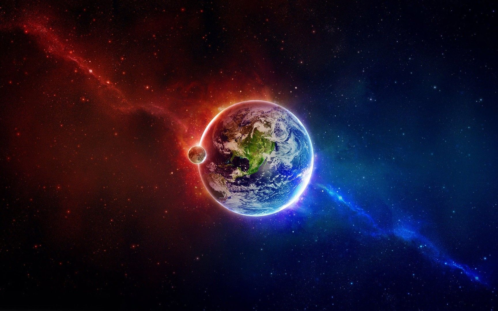 Earth in blue and red space wallpaper Wide HD Wallpaper