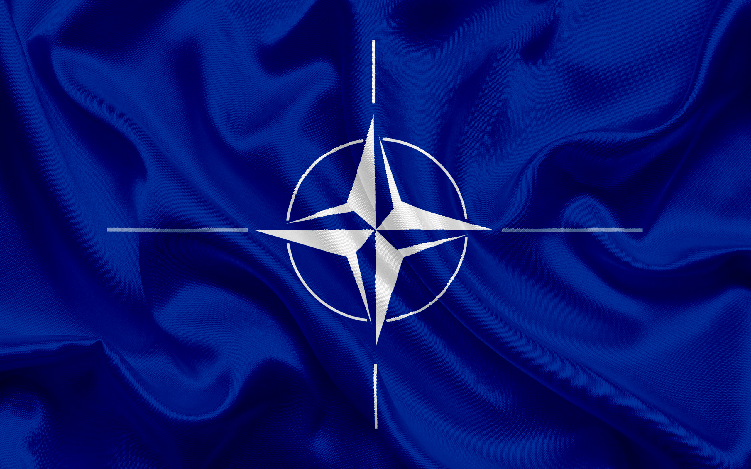 Download wallpaper flag of NATO, blue silk flag, NATO symbols, international organization, North Atlantic Treaty Organization, NATO for desktop with resolution 2560x1600. High Quality HD picture wallpaper