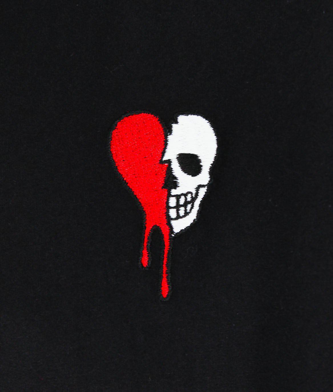 Broken Heart Skull Drip Embroidered Mens T Shirt