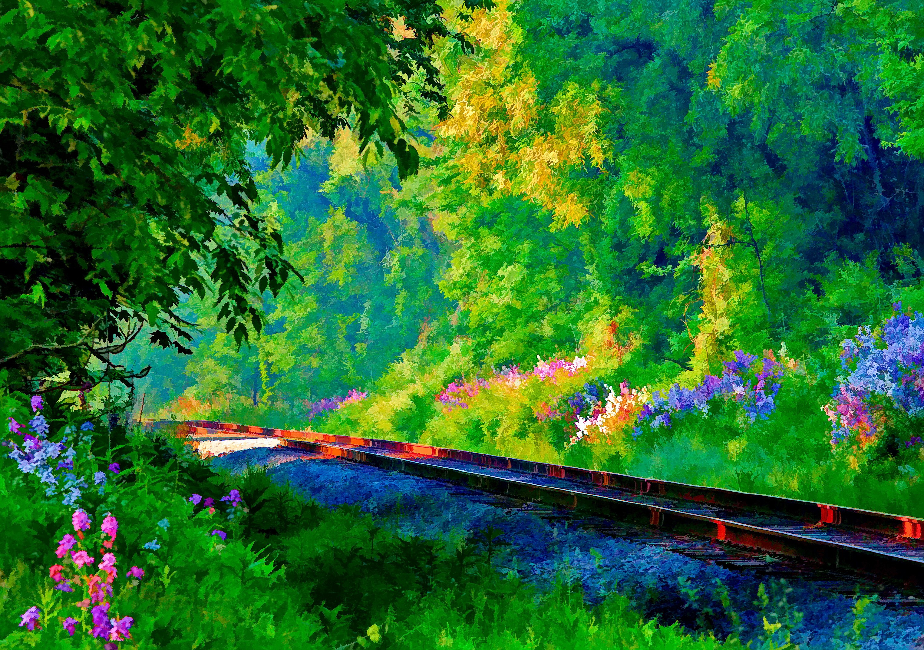 Railroad Tracks in Springtime HD Wallpaper