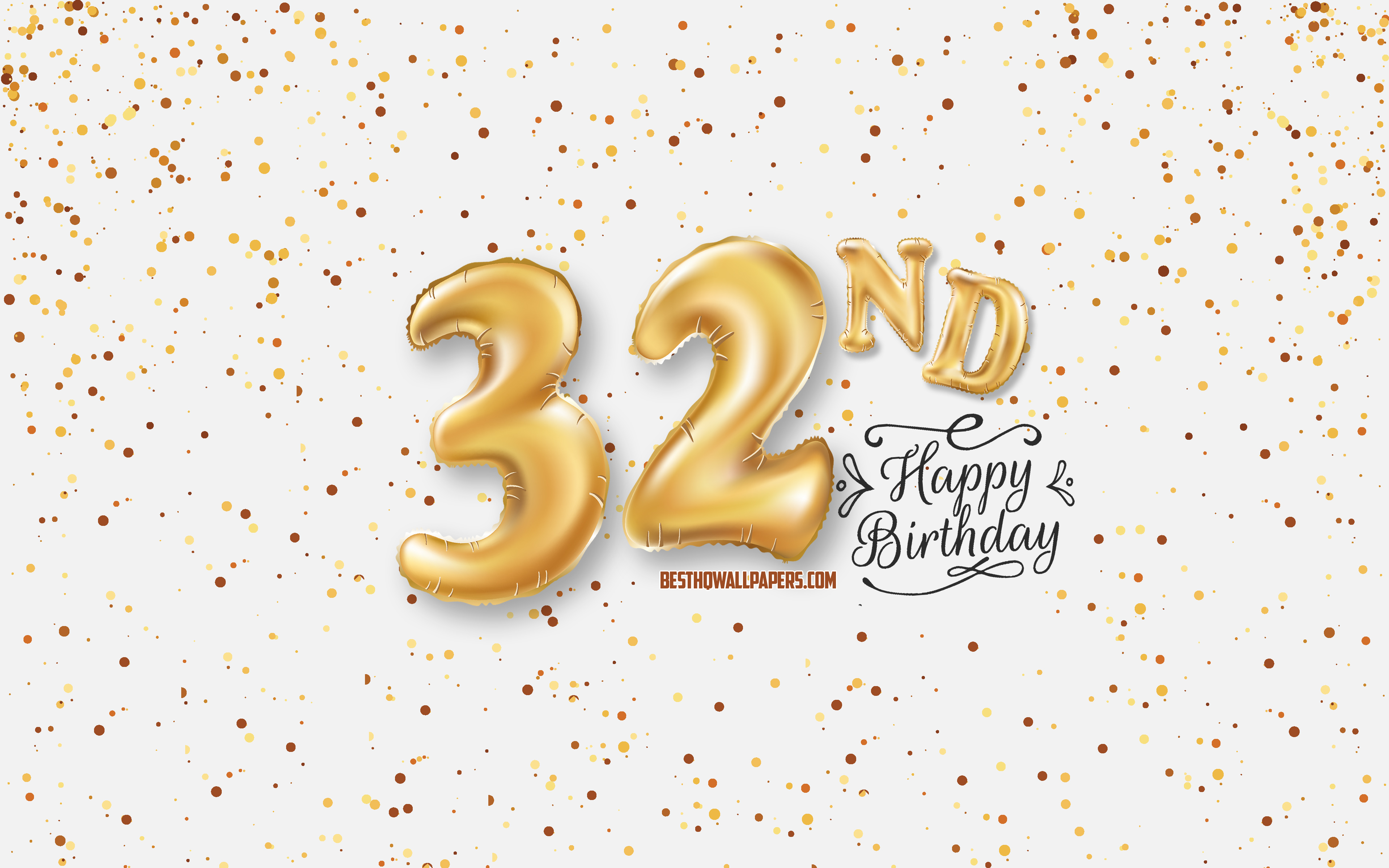 Download wallpaper 32nd Happy Birthday, 3D balloons letters, Birthday background with balloons, 32 Years Birthday, Happy 32nd Birthday, white background, Happy Birthday, greeting card, Happy 32 Years Birthday for desktop with resolution