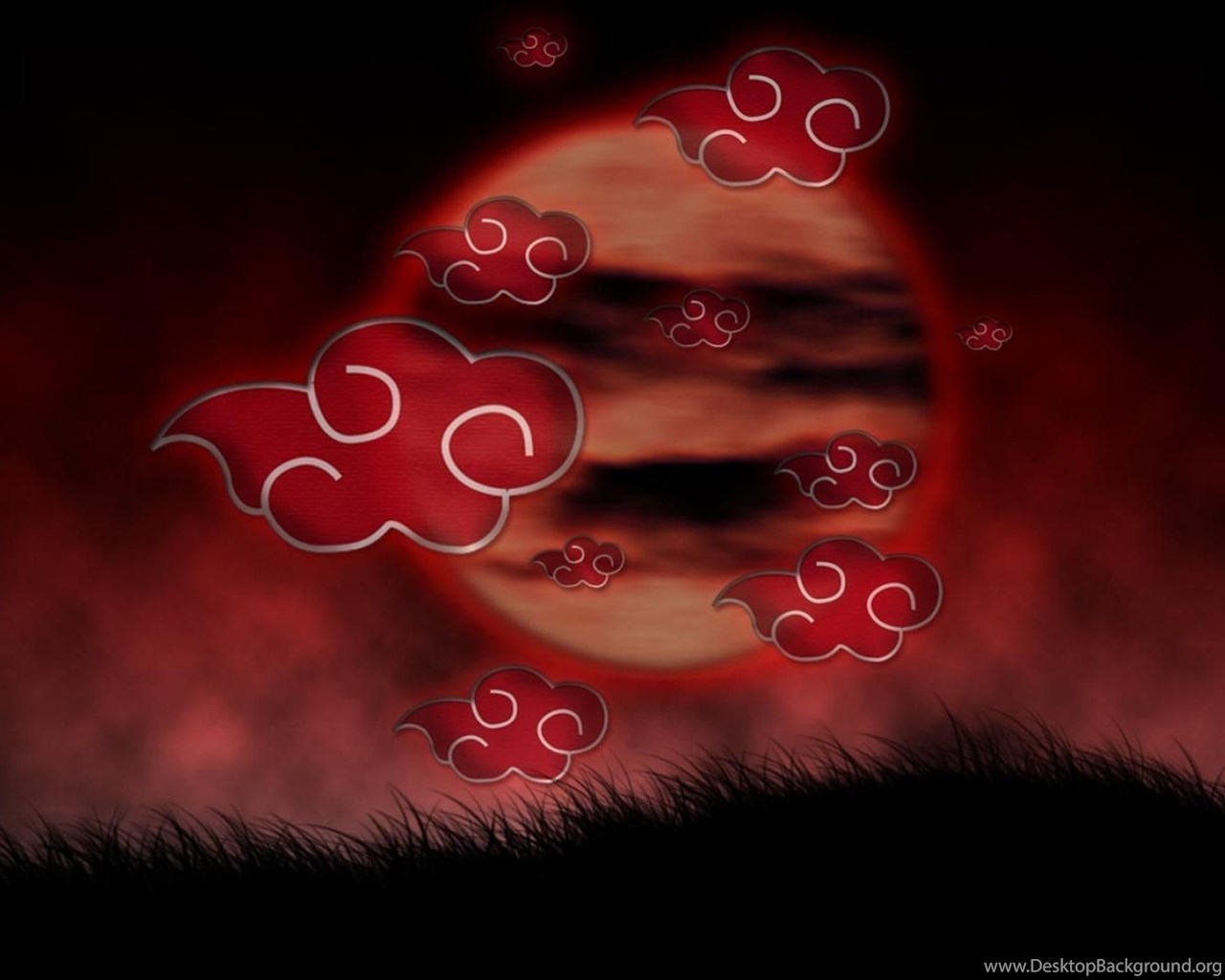 Naruto Akatsuki Strange Red Clouds Grass Bloody Moon HD Wallpaper. Desktop Background