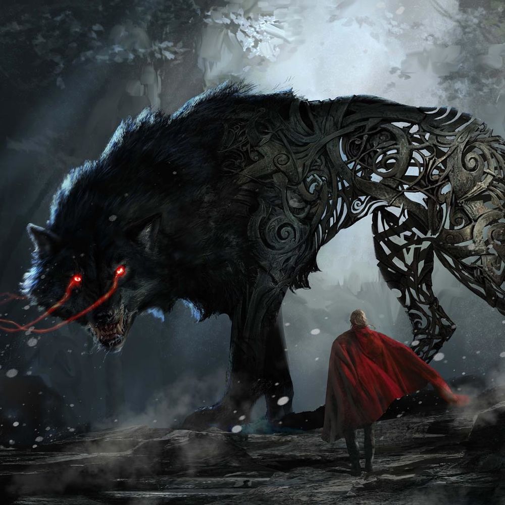 Fenris Wolf (Marvel Cinematic Universe). Mythical creatures art, Werewolf art, Dark fantasy art