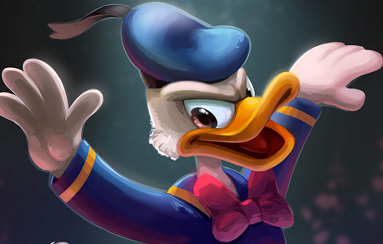 Wallpaper beak, evil, bow, duck, Donald duck, duck, donald, Drake, Donald, the cap, donald duck image for desktop, section живопись