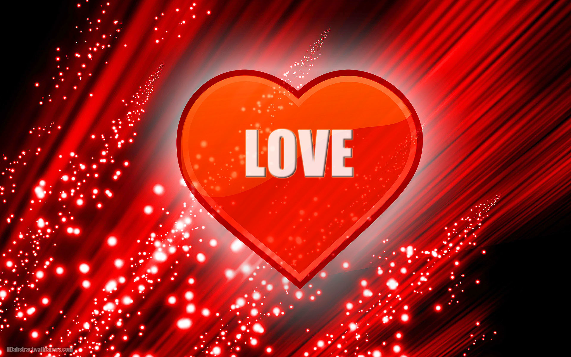 Red abstract wallpaper with big heart and text love