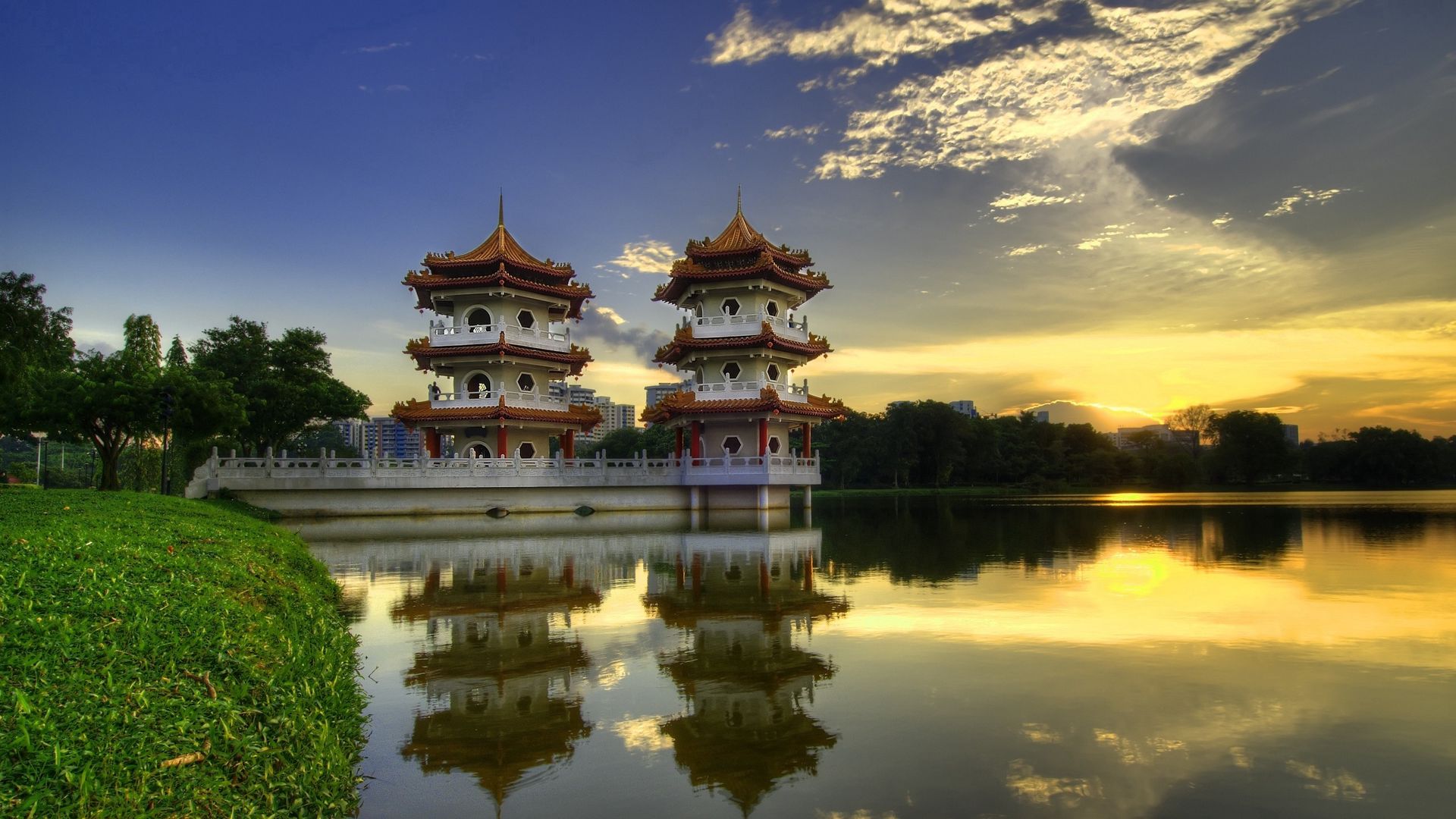 Download wallpaper 1920x1080 city, china, water, grass full hd, hdtv, fhd, 1080p HD background