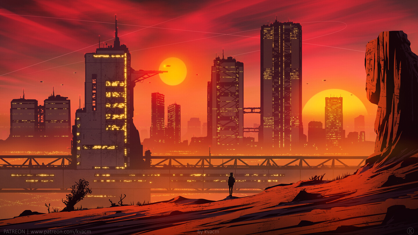 Digital Bright City Sunset Michal Kva Wallpaper:1440x810