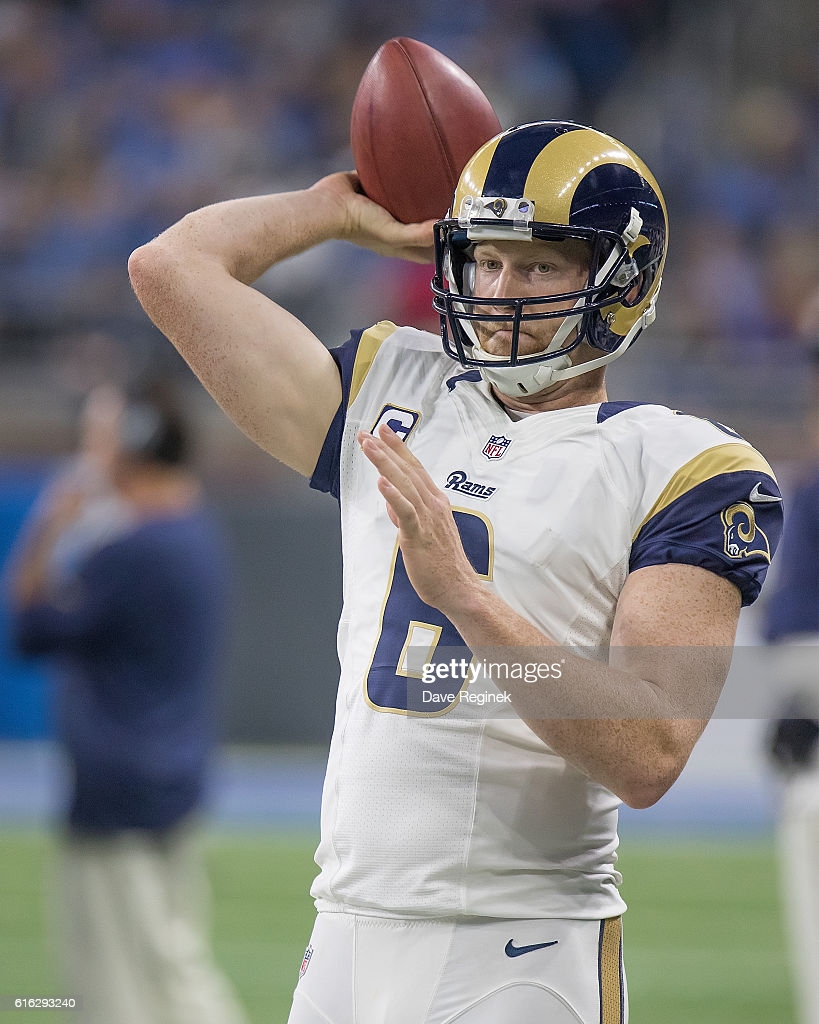 Punter Johnny Hekker of the Los Angeles Rams throws the football on. News Photo