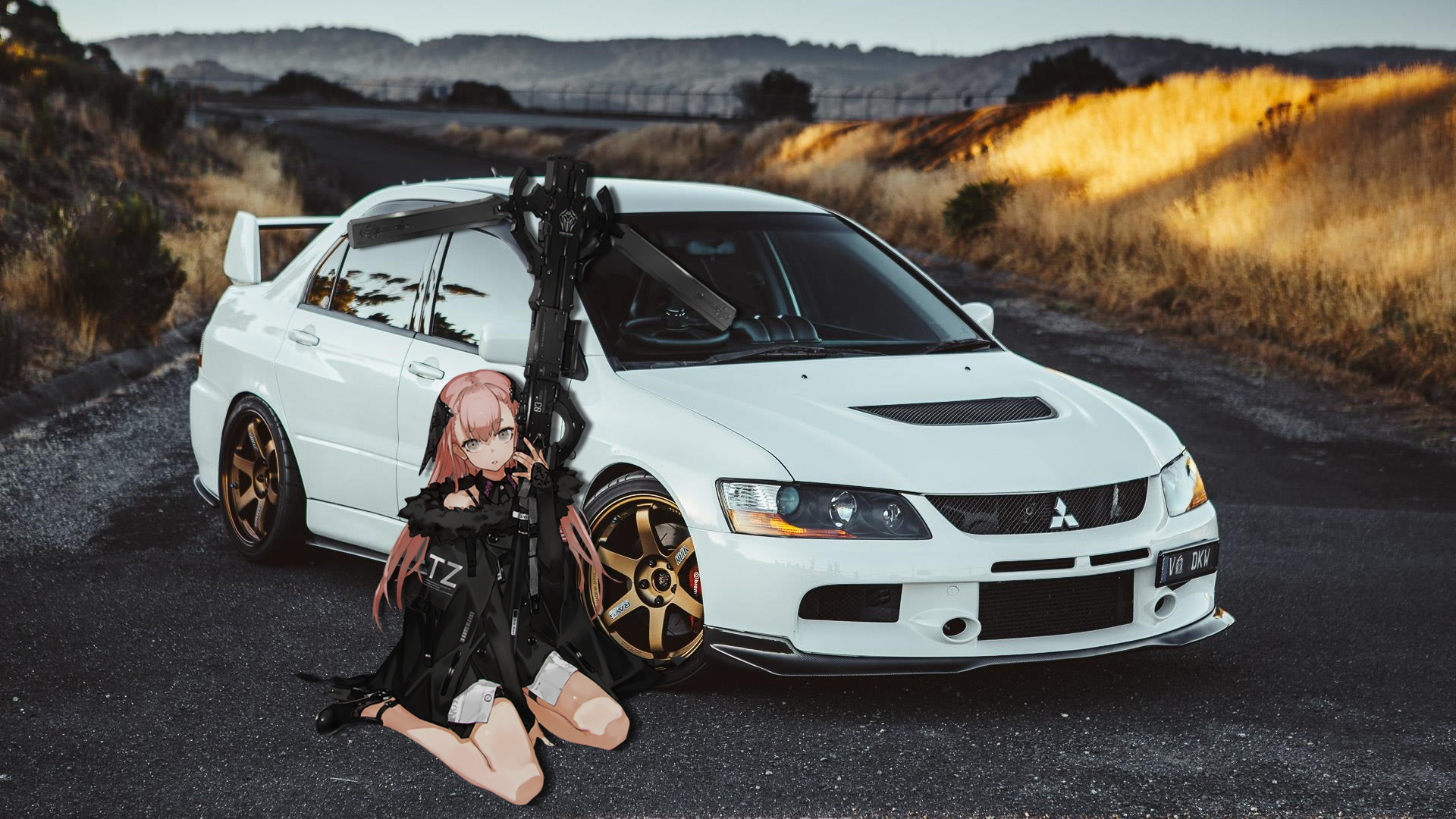 Car, Picture In Picture, Anime Girls, JDM, Mitsubishi Lancer EVO HD Wallpaper