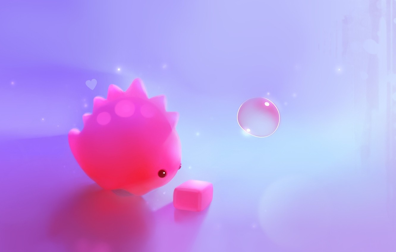 Wallpaper pink, dinosaur, art, cube, cube, bubble, heart, apofiss image for desktop, section минимализм