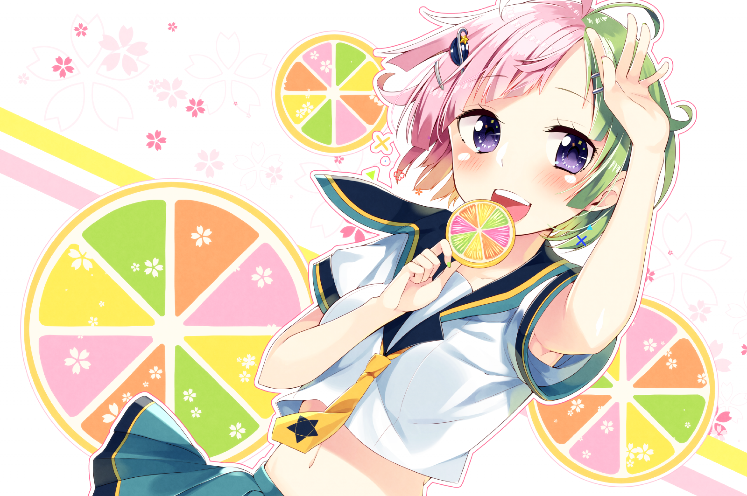 Download 2560x1700 Anime Girl, Candy, School Uniform, Navel Wallpaper for Chromebook Pixel